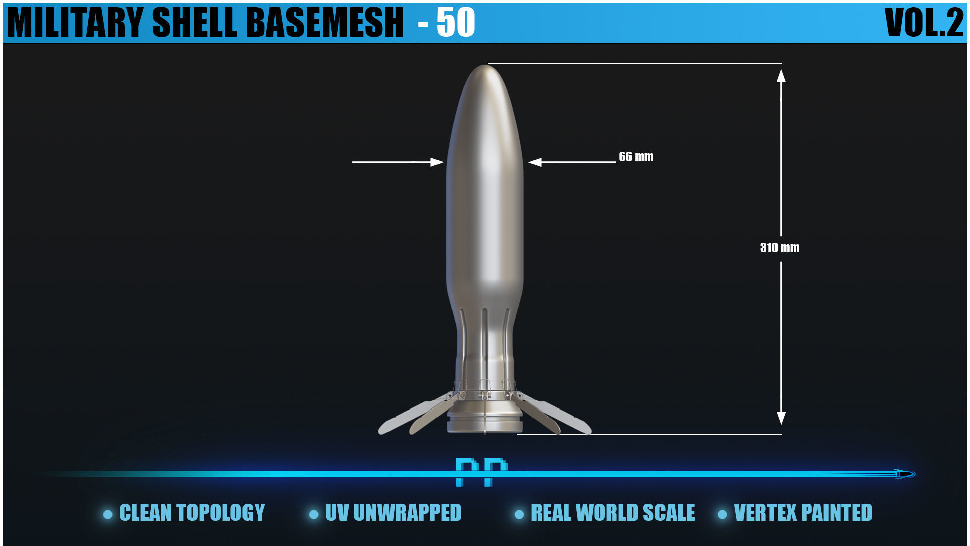 50 Military shells basemesh Low-poly 3D model_4