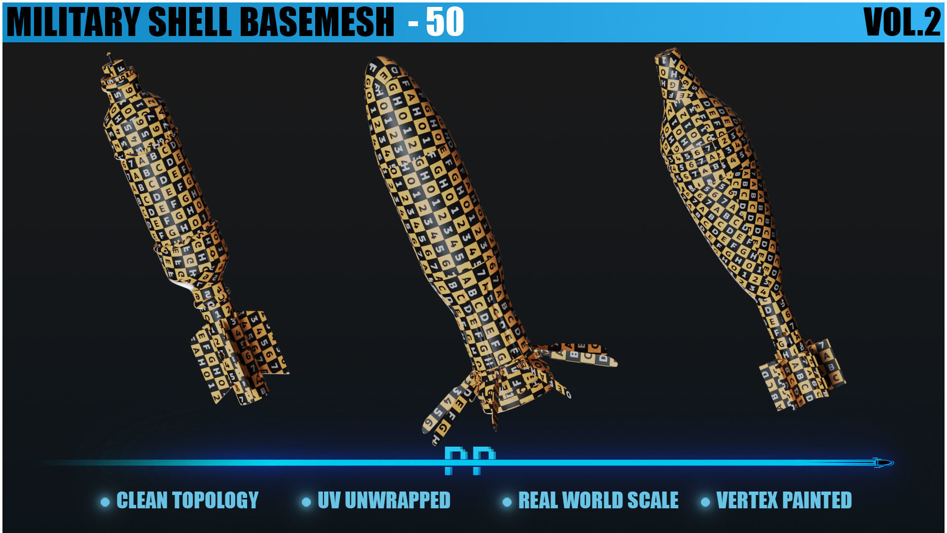 50 Military shells basemesh Low-poly 3D model_1