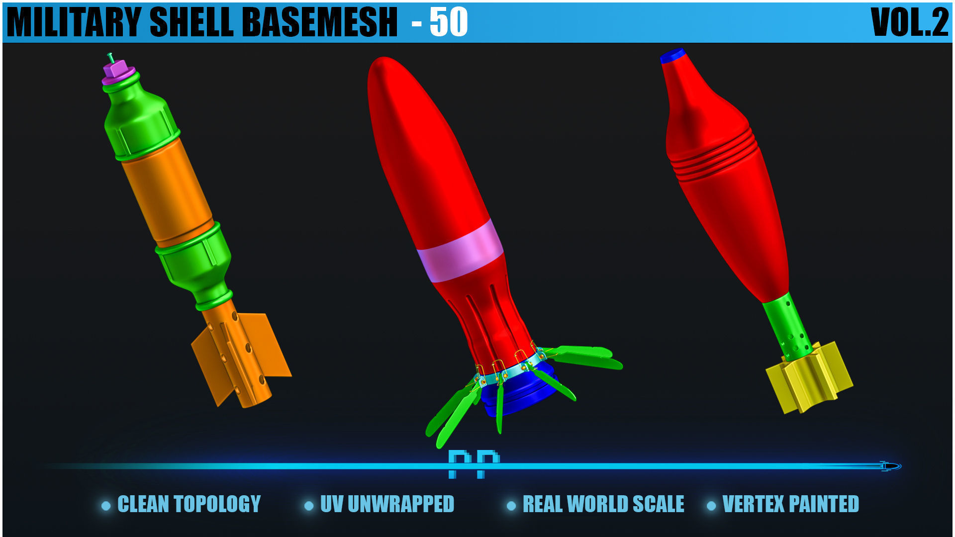 50 Military shells basemesh Low-poly 3D model_3