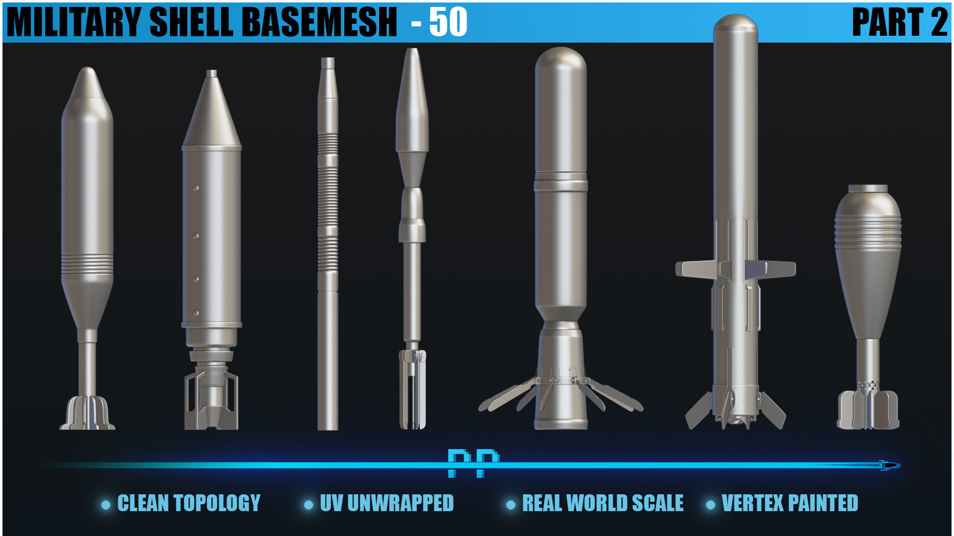 50 Military shells basemesh Low-poly 3D model_8