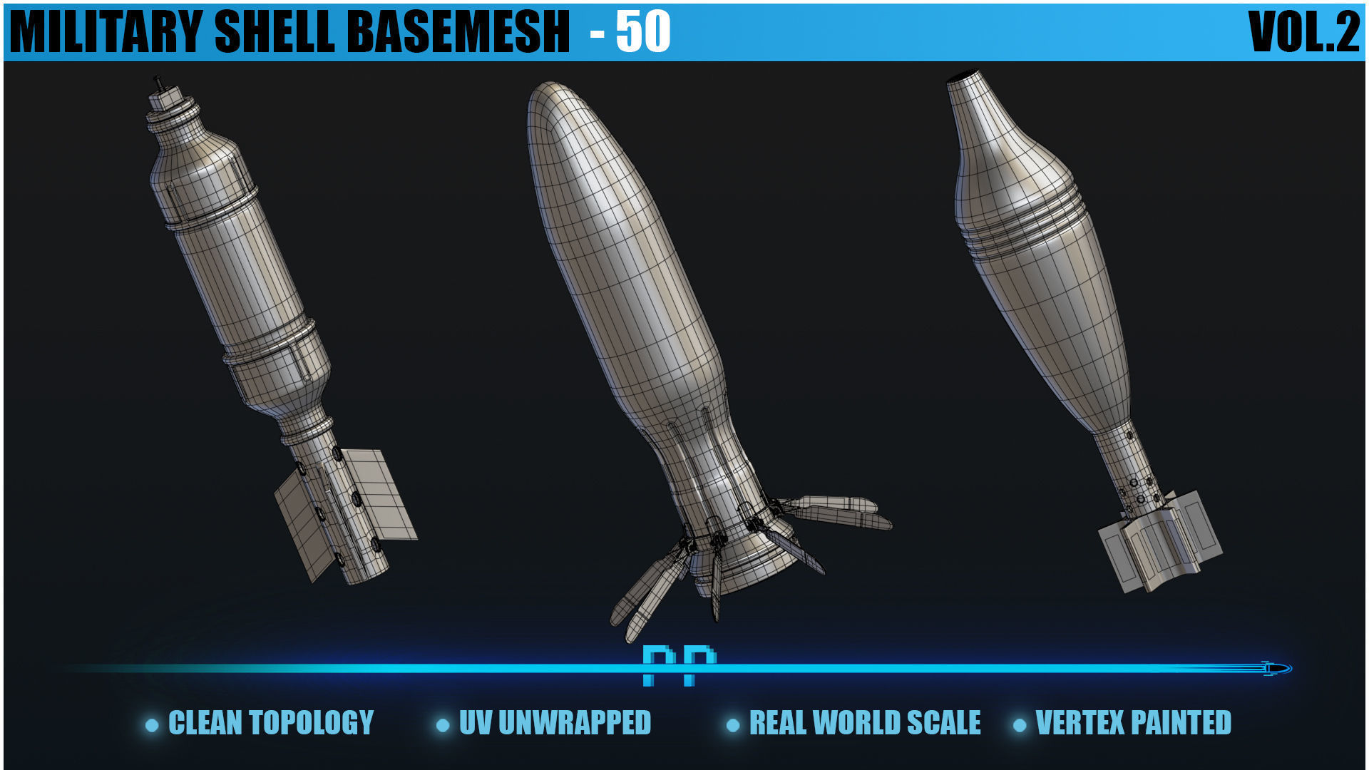 50 Military shells basemesh Low-poly 3D model_2