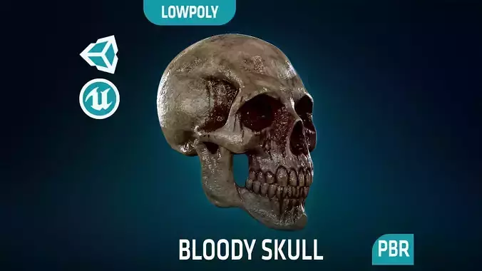 Human Skeleton Skull - Bloody - Lowpoly - Game Ready Low-poly 3D model