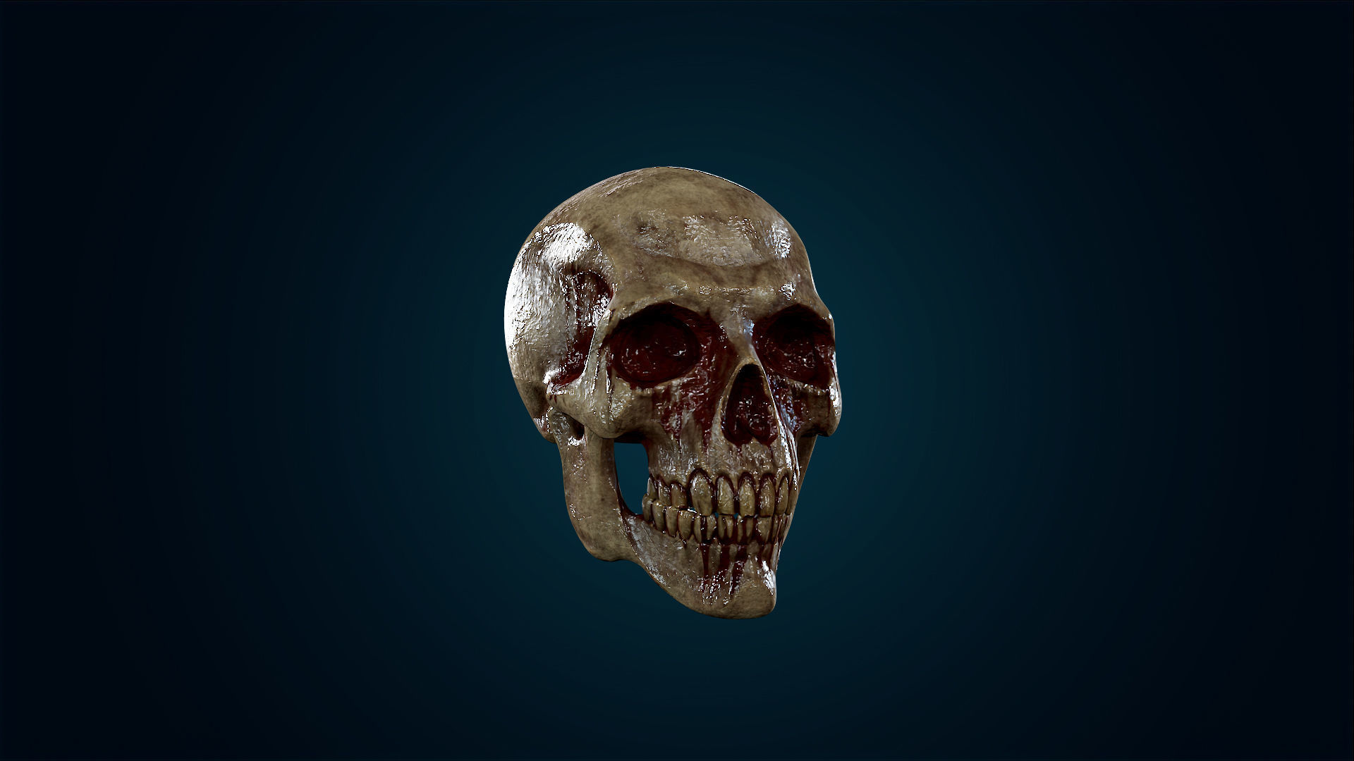 Human Skeleton Skull - Bloody - Lowpoly - Game Ready Low-poly 3D model_5