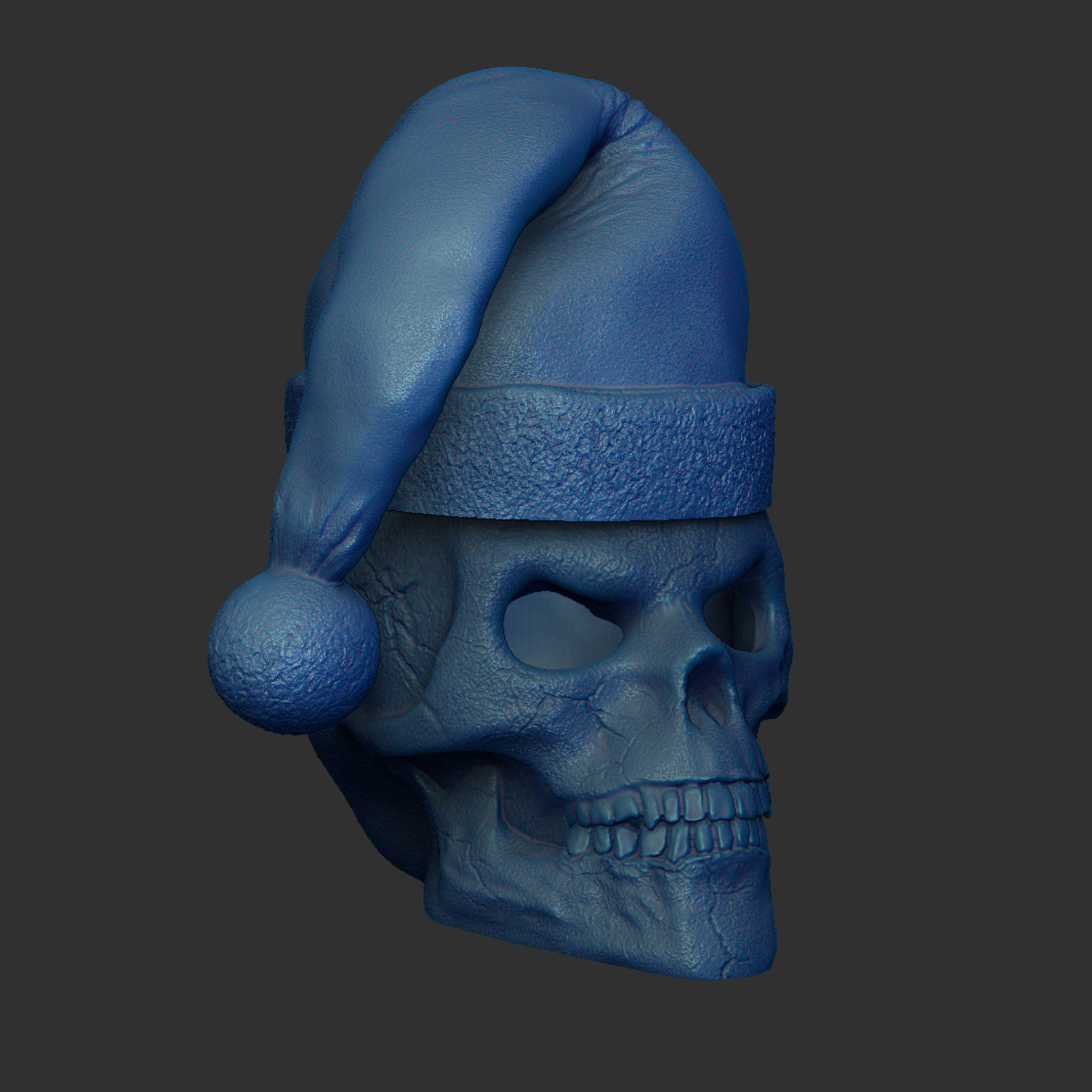 Skull with open eyes  Christmas hat and hollow inside 3D print model_7