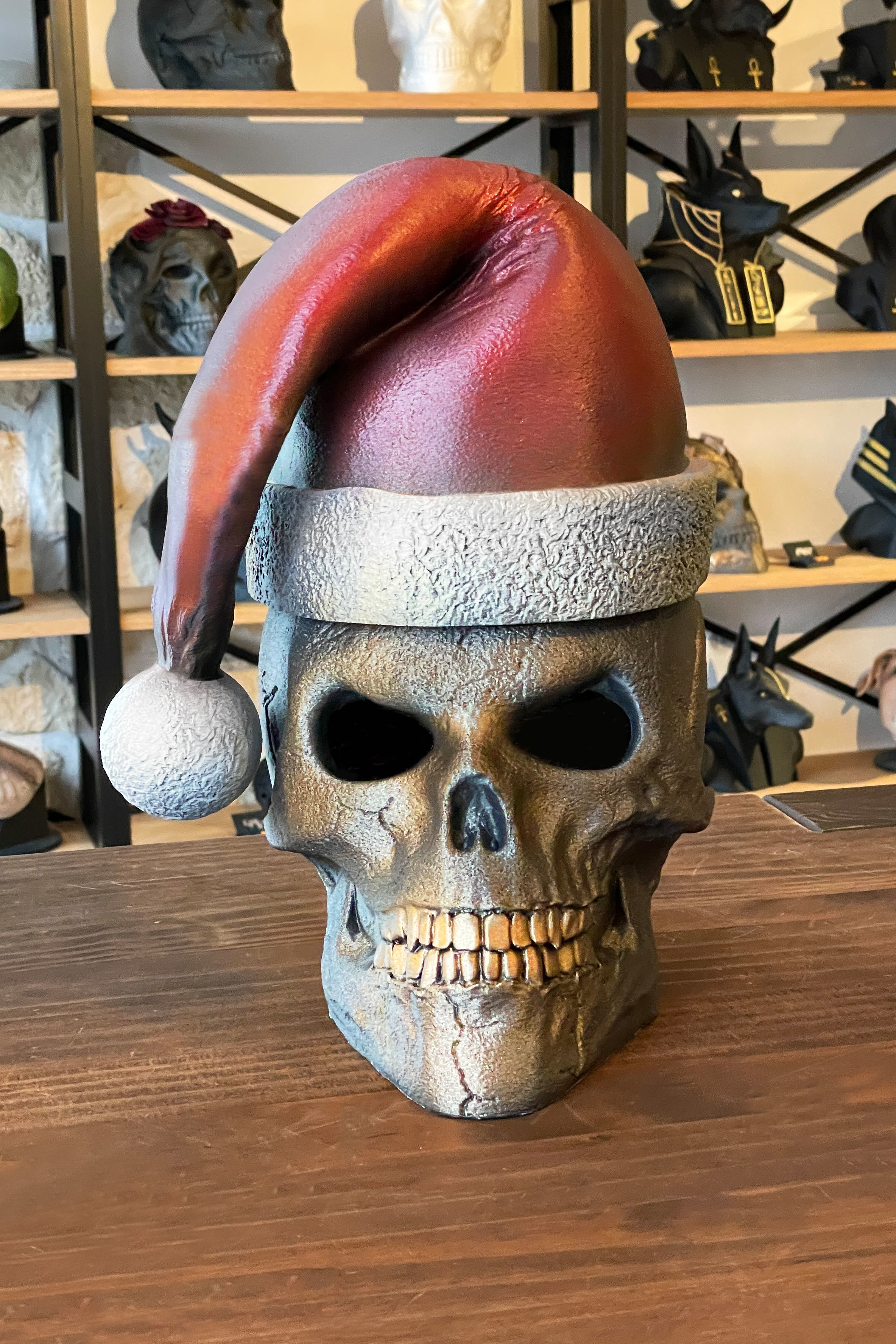 Skull with open eyes  Christmas hat and hollow inside 3D print model_16