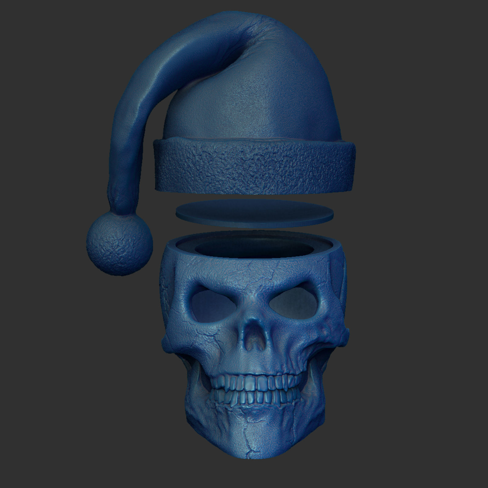 Skull with open eyes  Christmas hat and hollow inside 3D print model_9