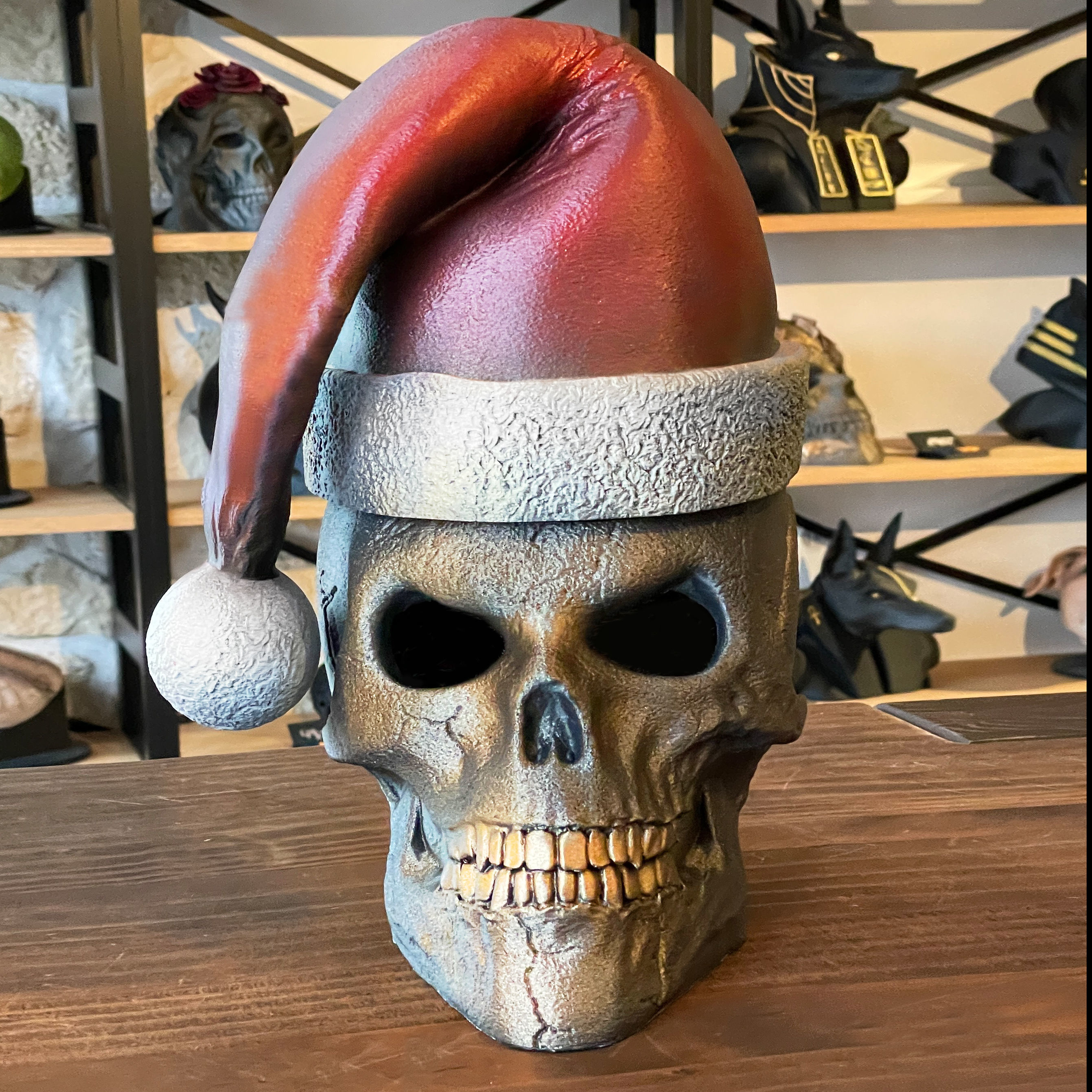 Skull with open eyes  Christmas hat and hollow inside 3D print model_15