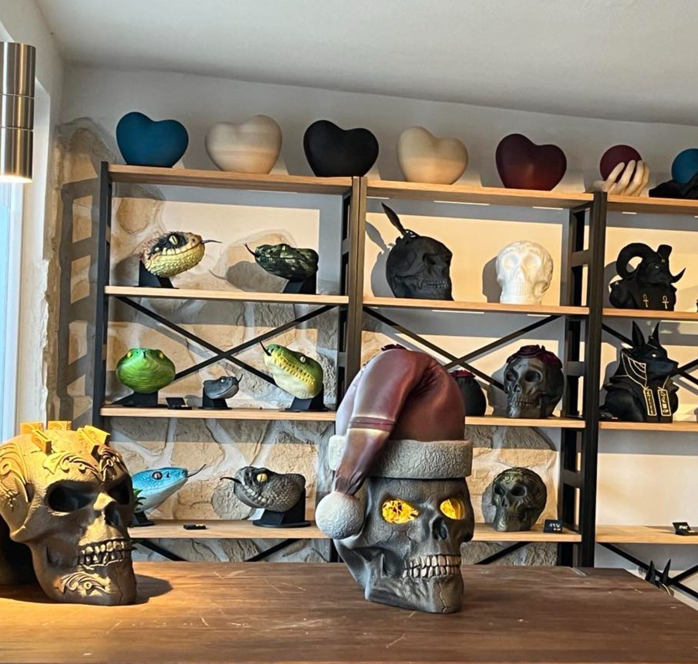 Skull with open eyes  Christmas hat and hollow inside 3D print model_3