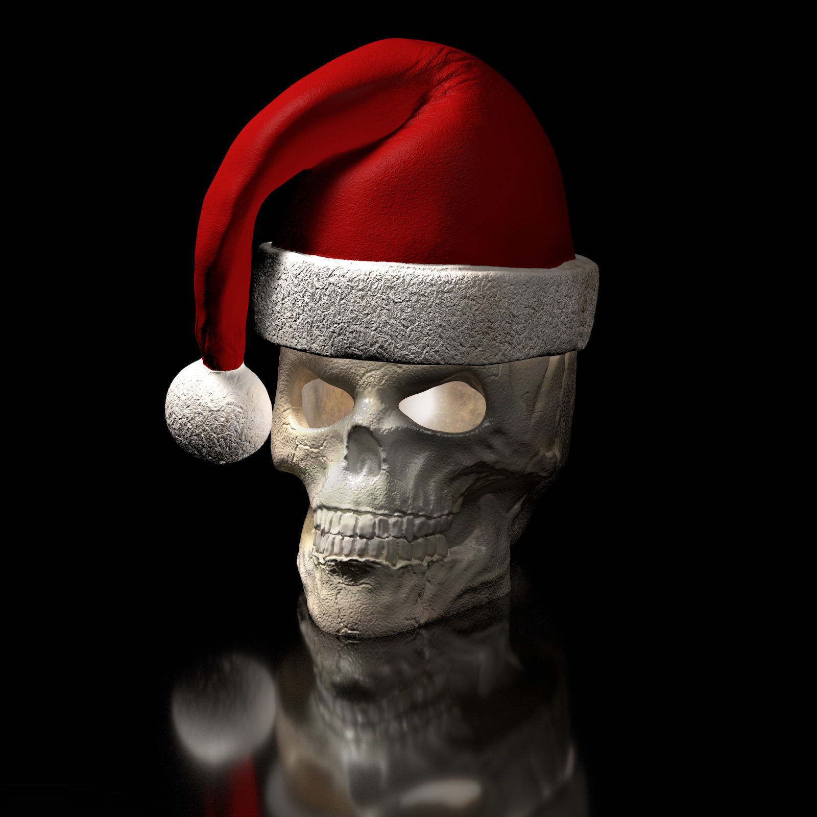 Skull with open eyes  Christmas hat and hollow inside 3D print model_5