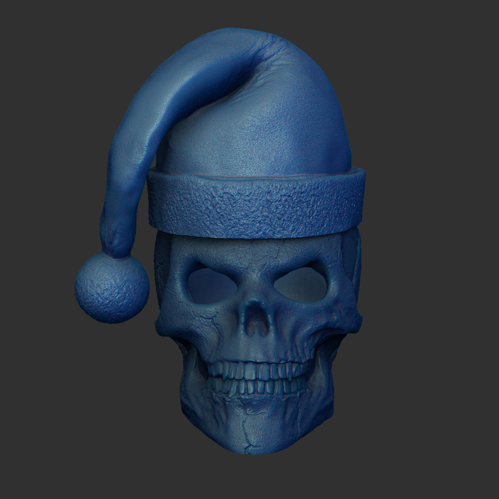 Skull with open eyes  Christmas hat and hollow inside 3D print model_10