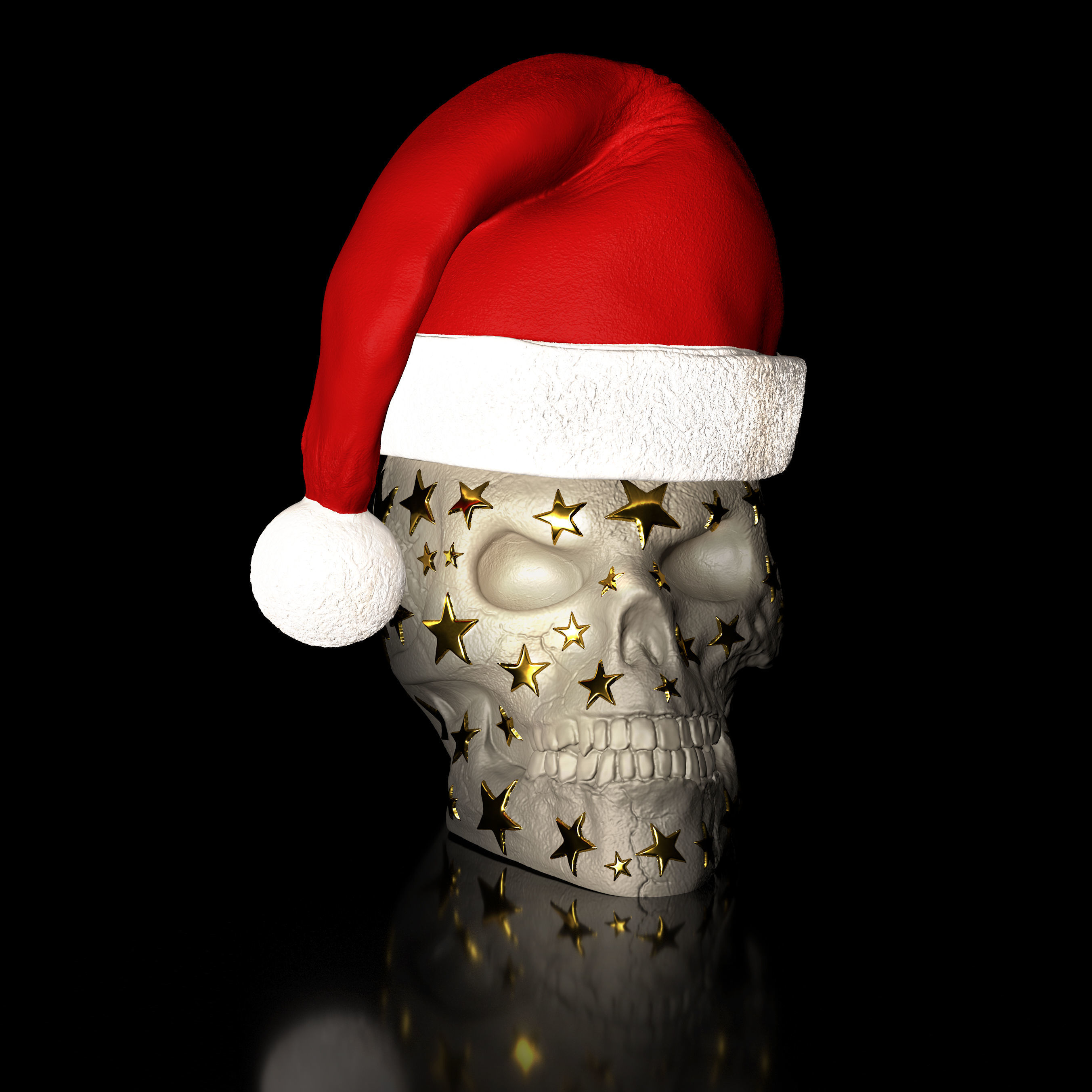 Skull with Stars Christmas Hat Hat is detachable Hollow inside 3D print model_2