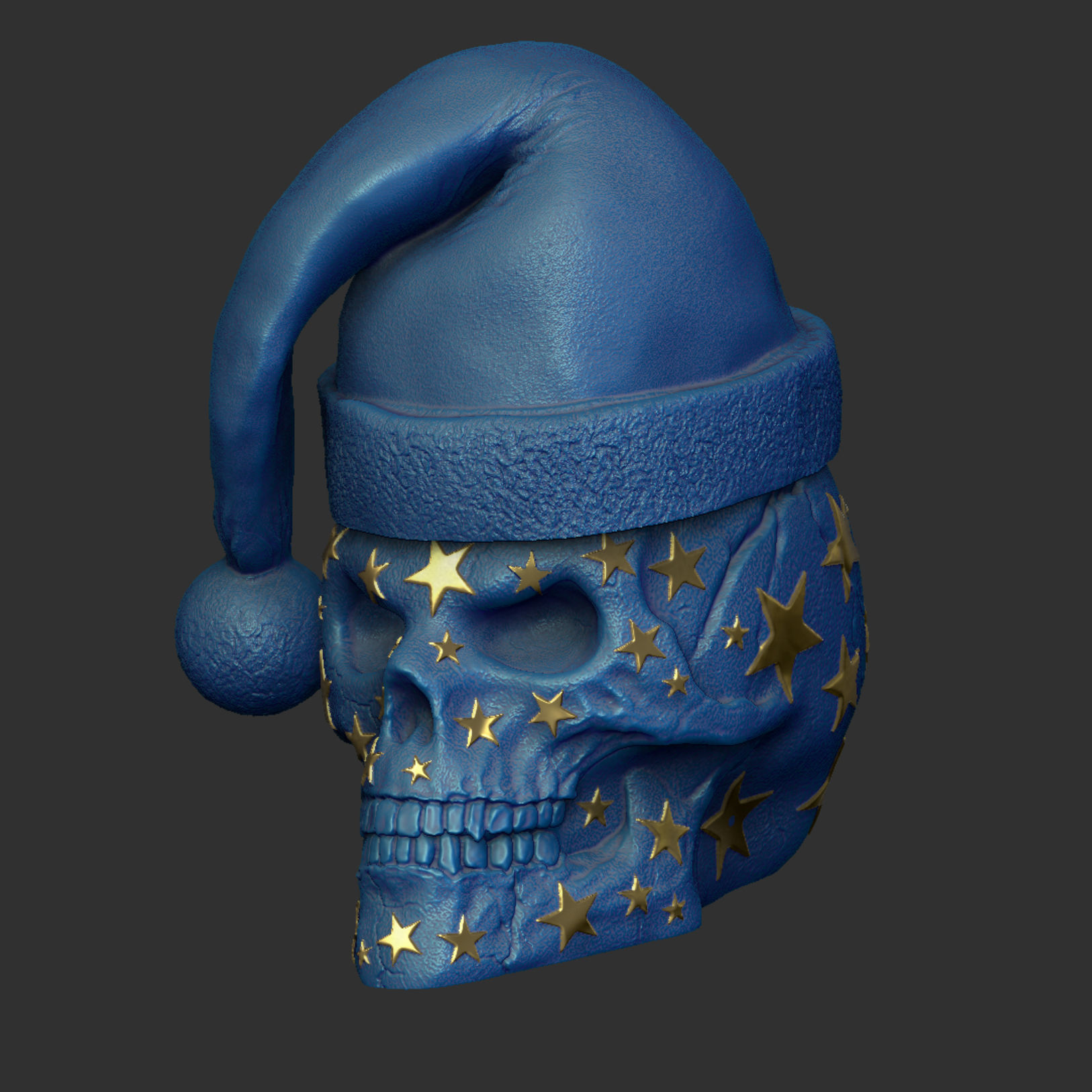 Skull with Stars Christmas Hat Hat is detachable Hollow inside 3D print model_5