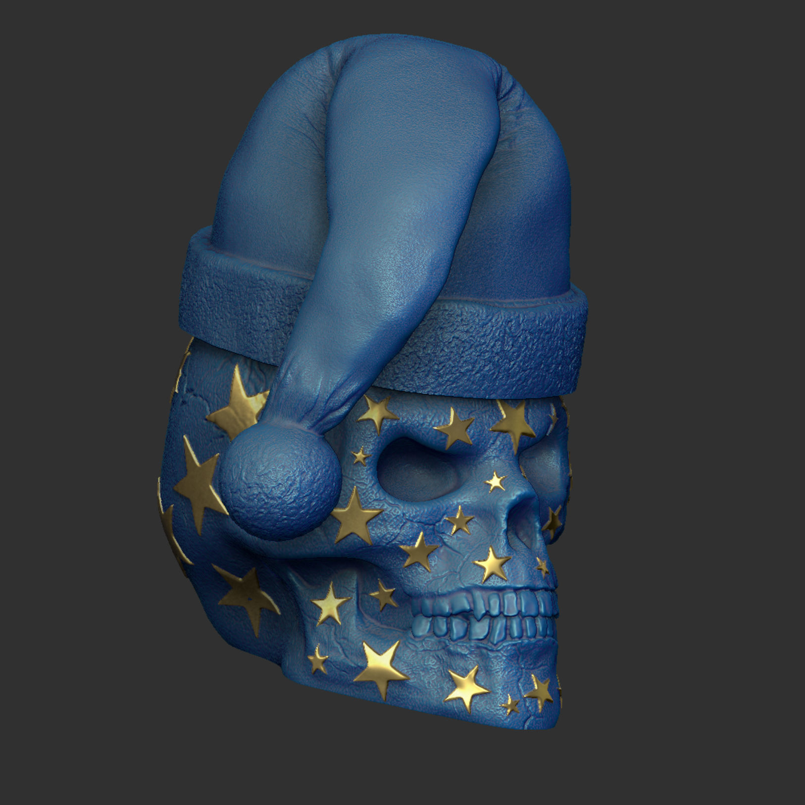 Skull with Stars Christmas Hat Hat is detachable Hollow inside 3D print model_4