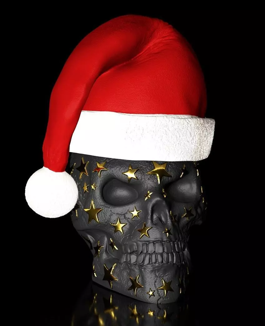 Skull with Stars Christmas Hat Hat is detachable Hollow inside 3D print model_0