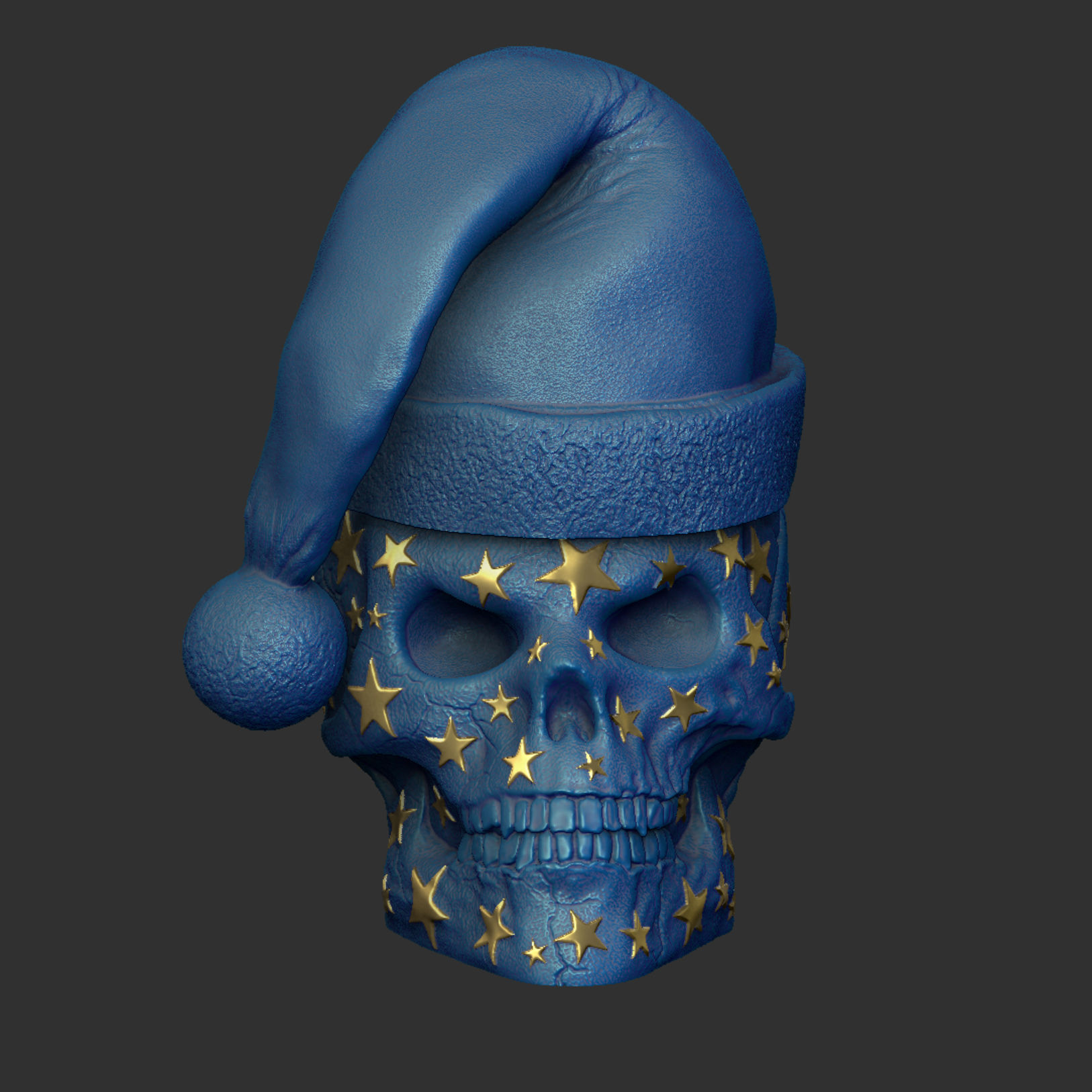 Skull with Stars Christmas Hat Hat is detachable Hollow inside 3D print model_3
