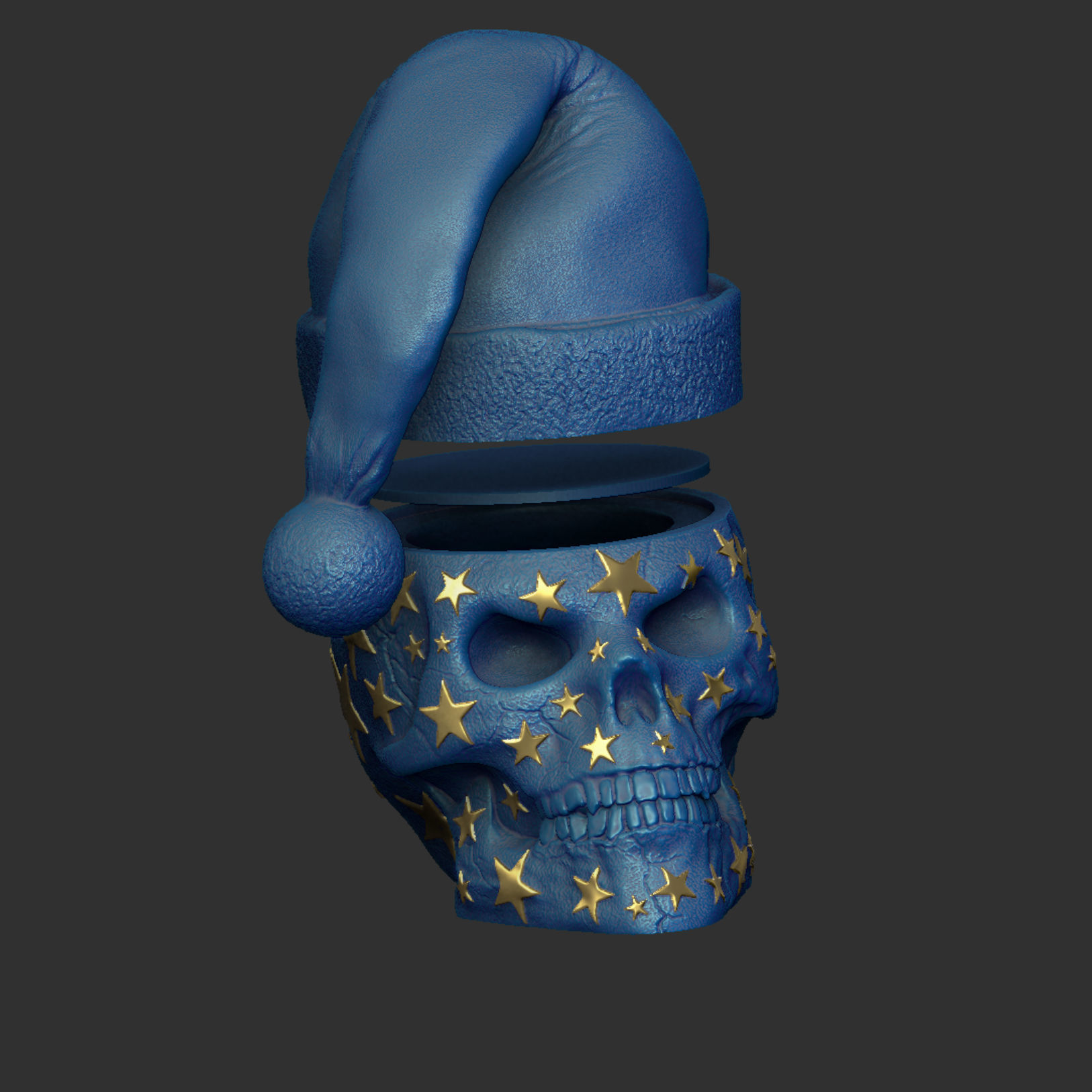 Skull with Stars Christmas Hat Hat is detachable Hollow inside 3D print model_1