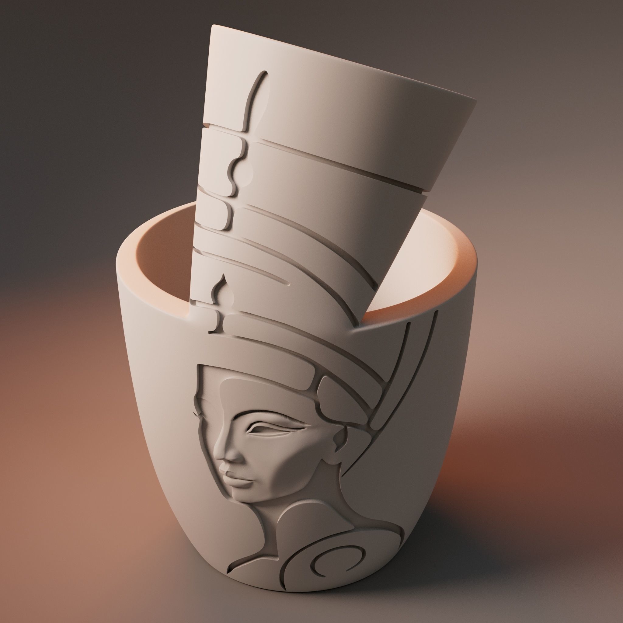 Nefertiti queen plant pot 3D print model_3