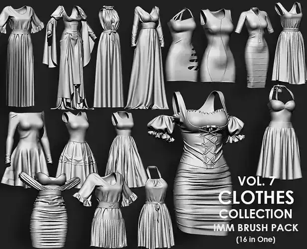 Clothes Collection IMM Brush Pack 16 in One Vol 7 3D model