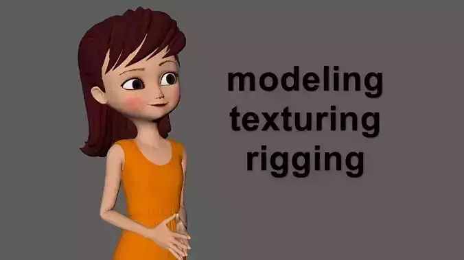girl rigged 3d character cartoon model