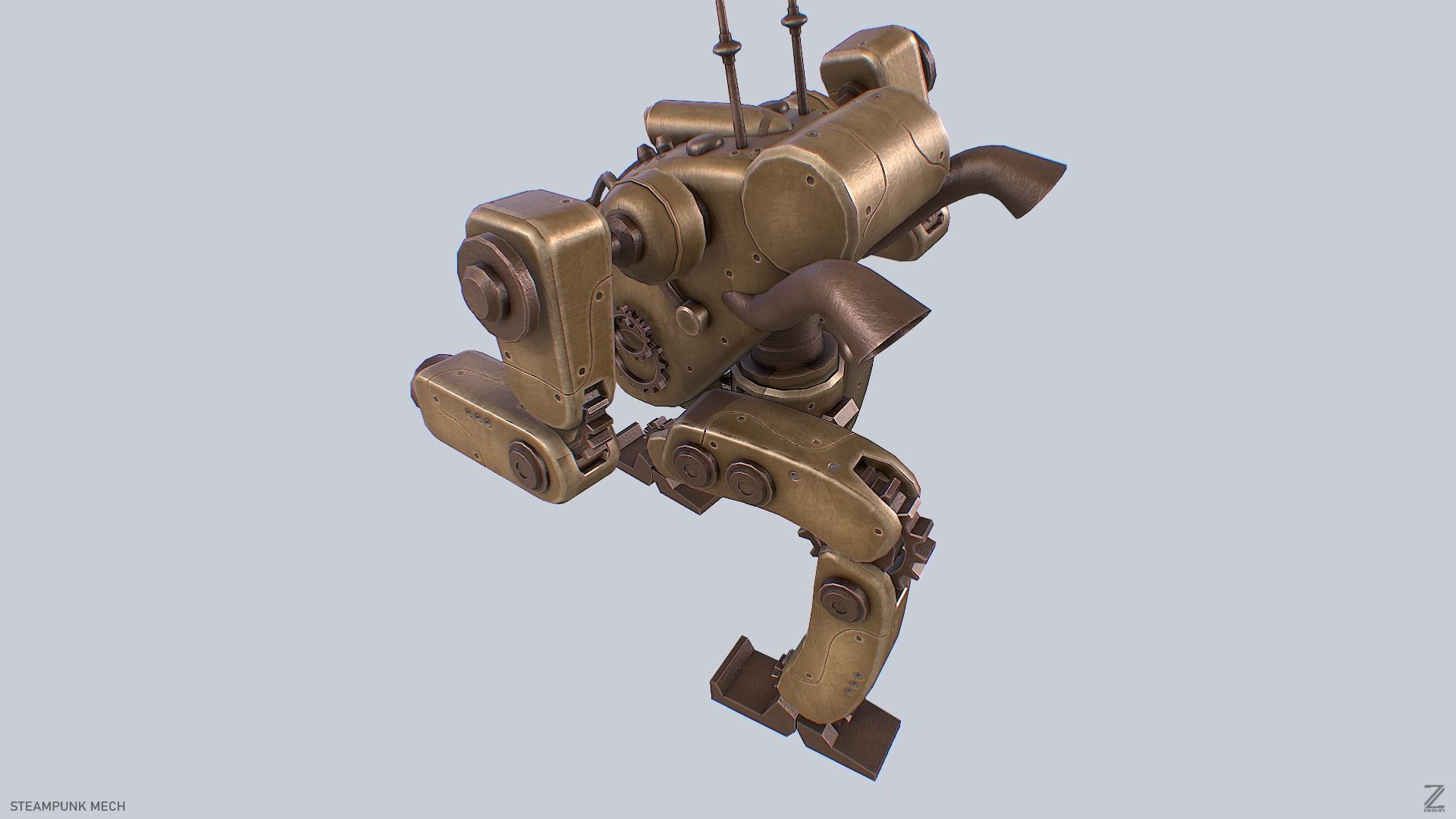 Steampunk mech Low-poly 3D model_6