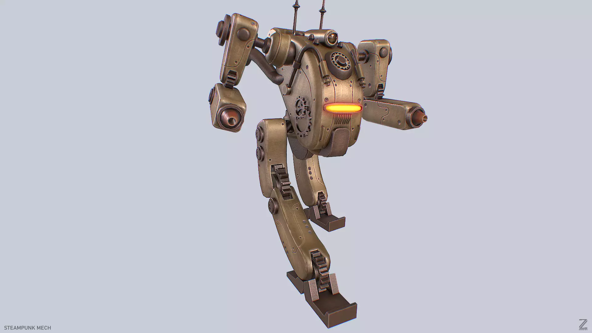 Steampunk mech Low-poly 3D model_0