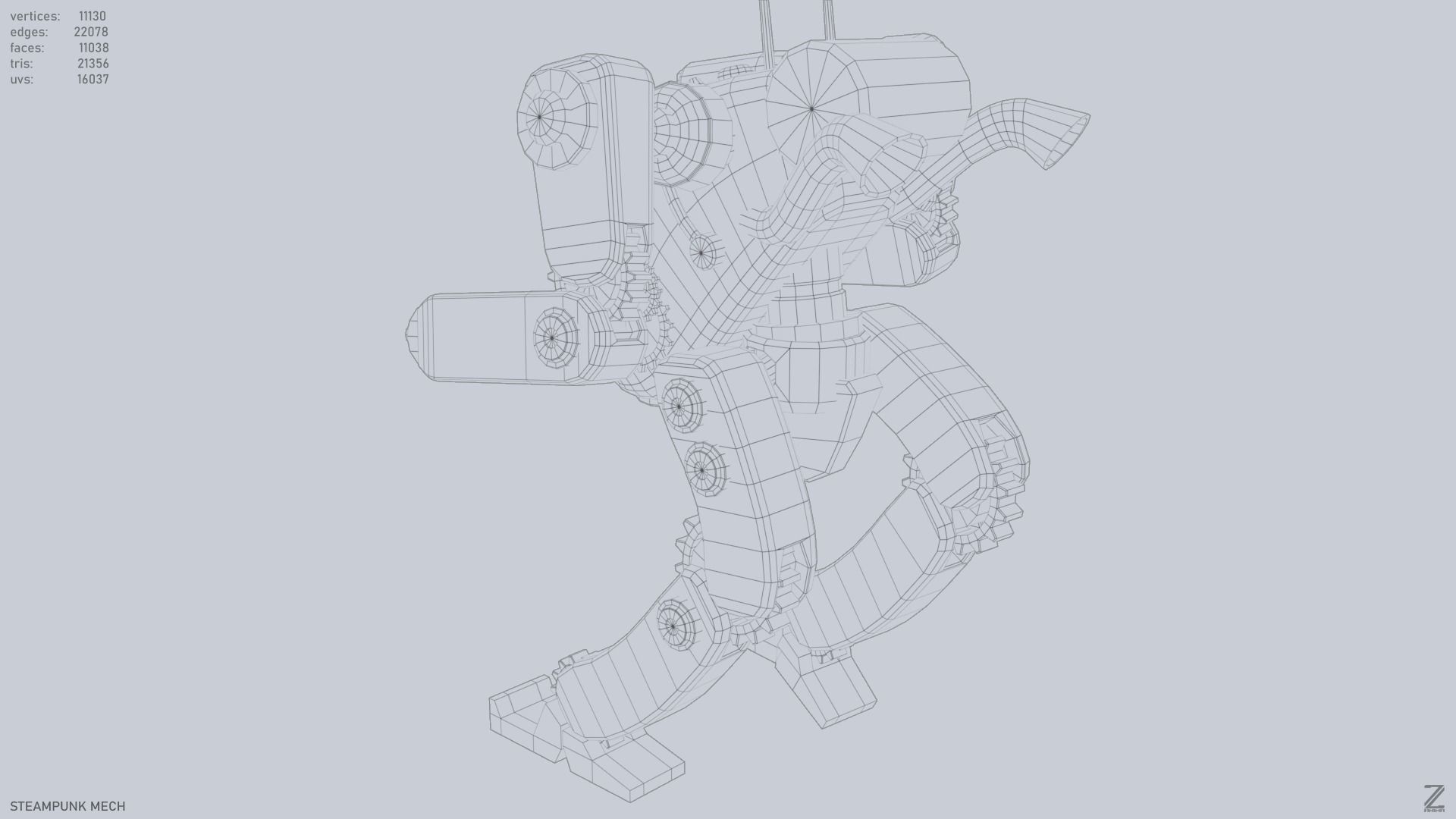 Steampunk mech Low-poly 3D model_12