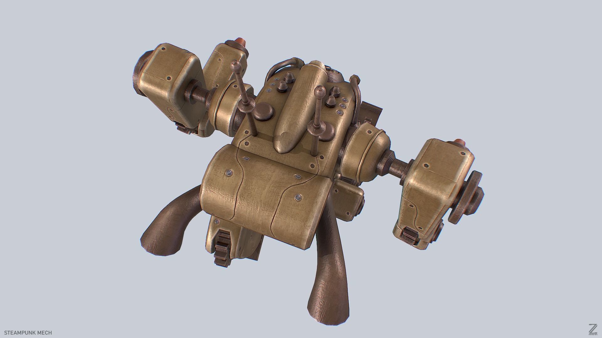 Steampunk mech Low-poly 3D model_7