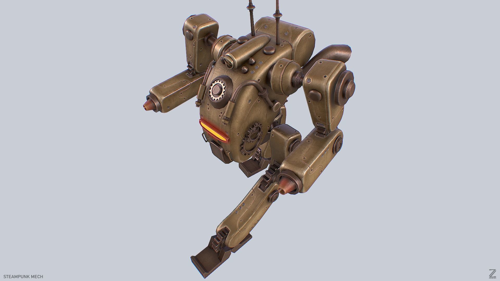 Steampunk mech Low-poly 3D model_2