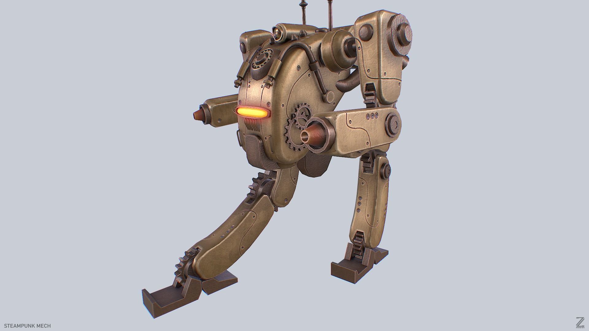 Steampunk mech Low-poly 3D model_5