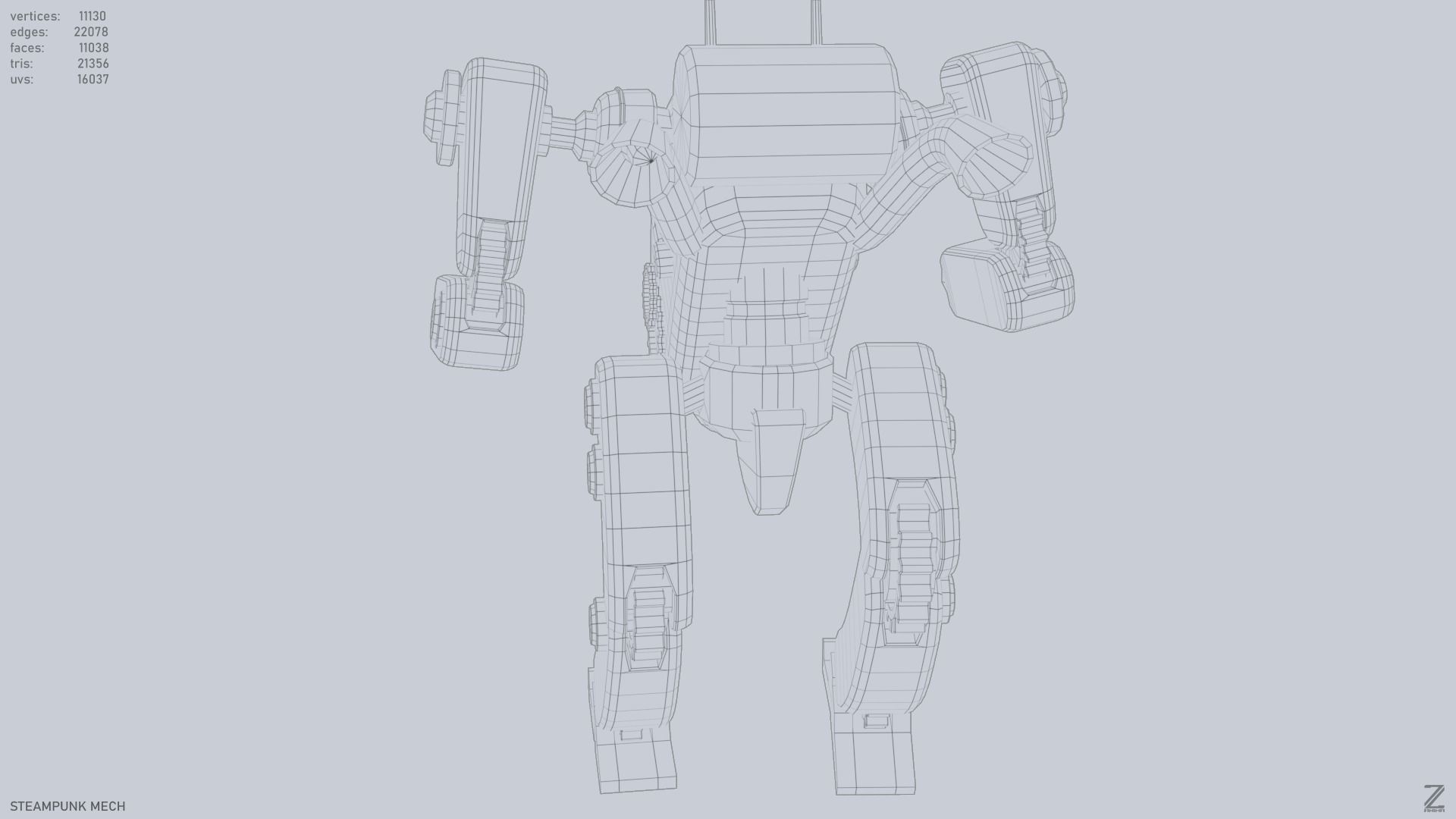 Steampunk mech Low-poly 3D model_13