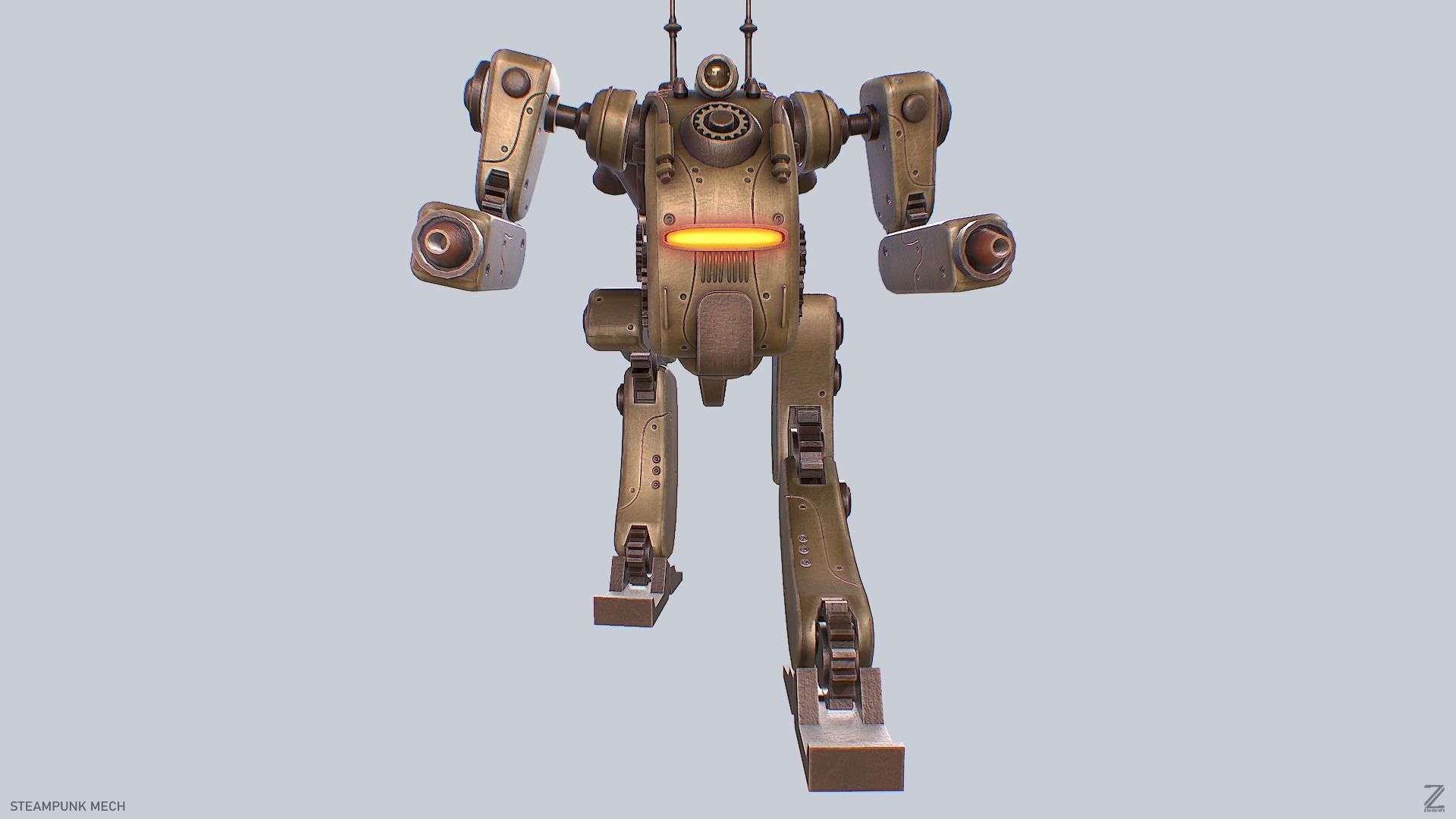 Steampunk mech Low-poly 3D model_9