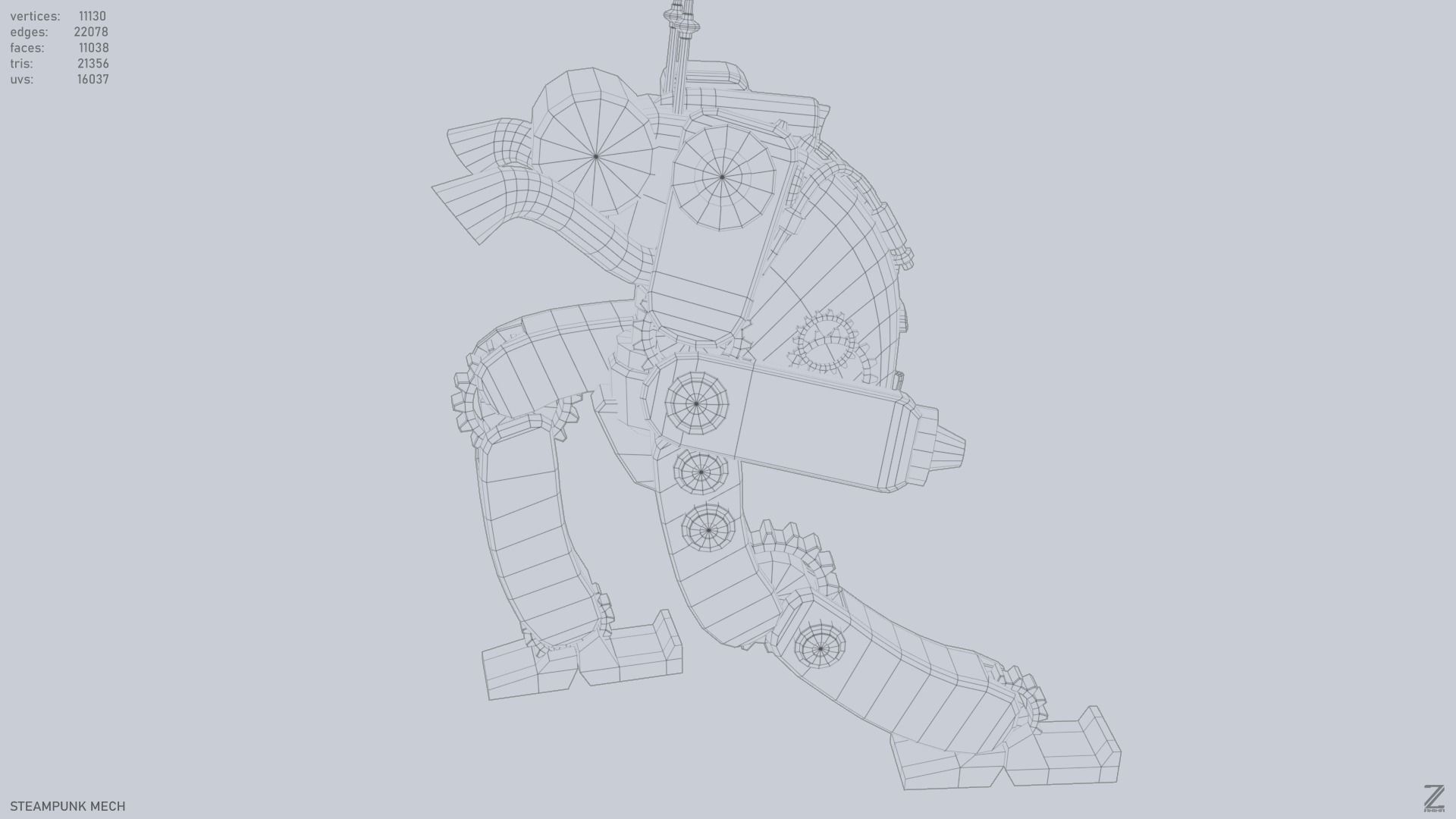 Steampunk mech Low-poly 3D model_14