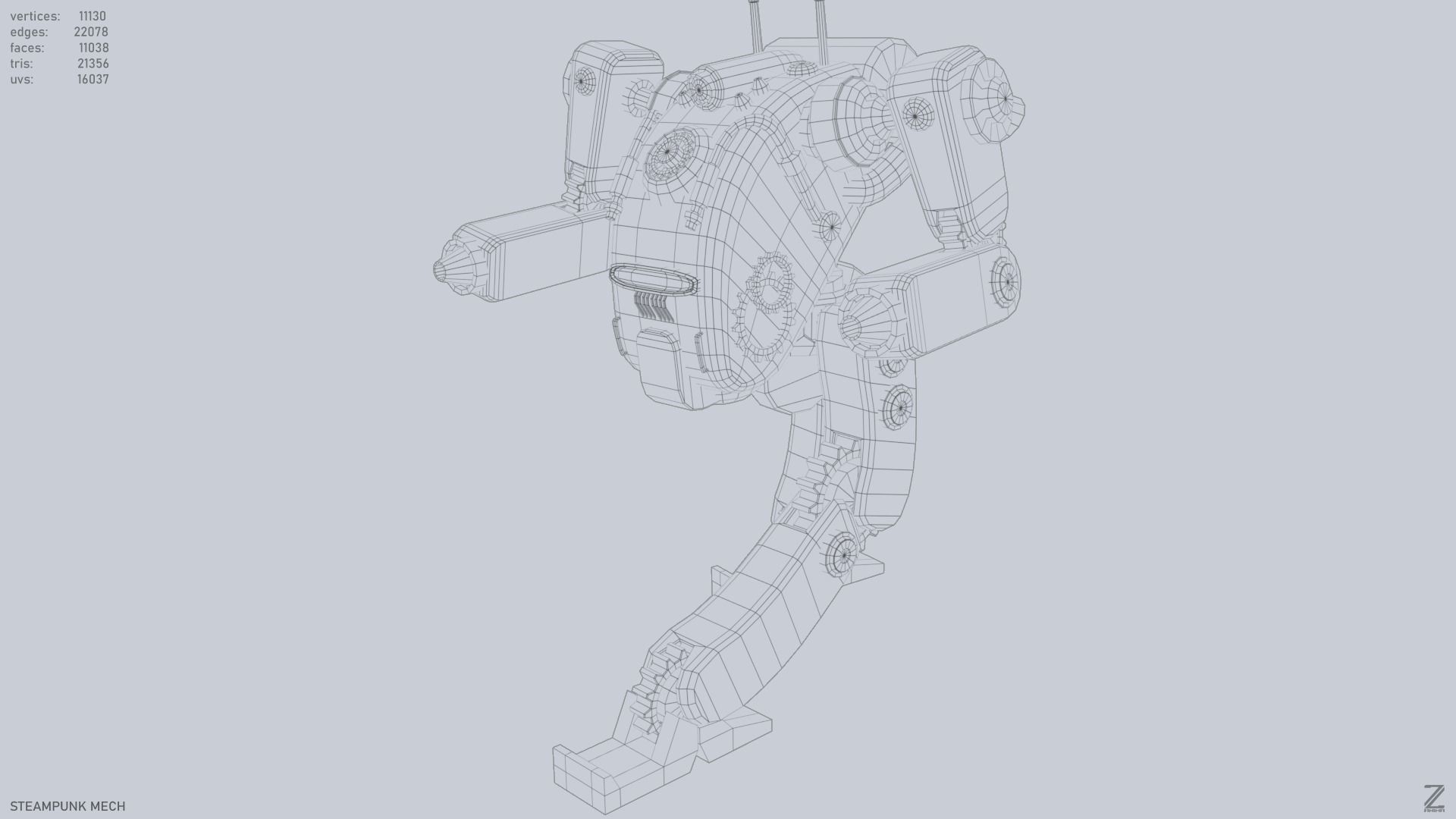 Steampunk mech Low-poly 3D model_10