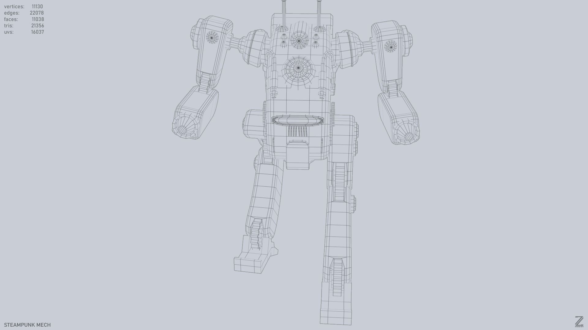 Steampunk mech Low-poly 3D model_16