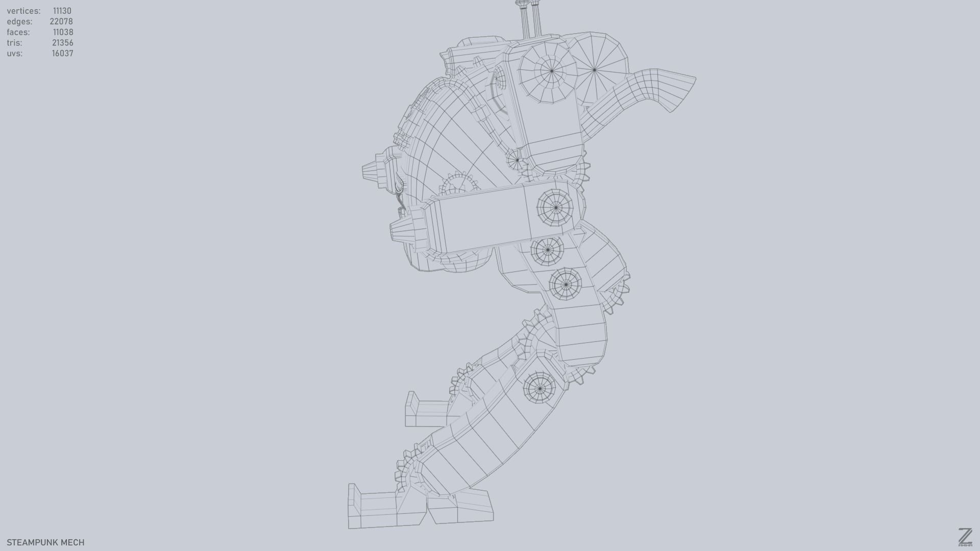 Steampunk mech Low-poly 3D model_11