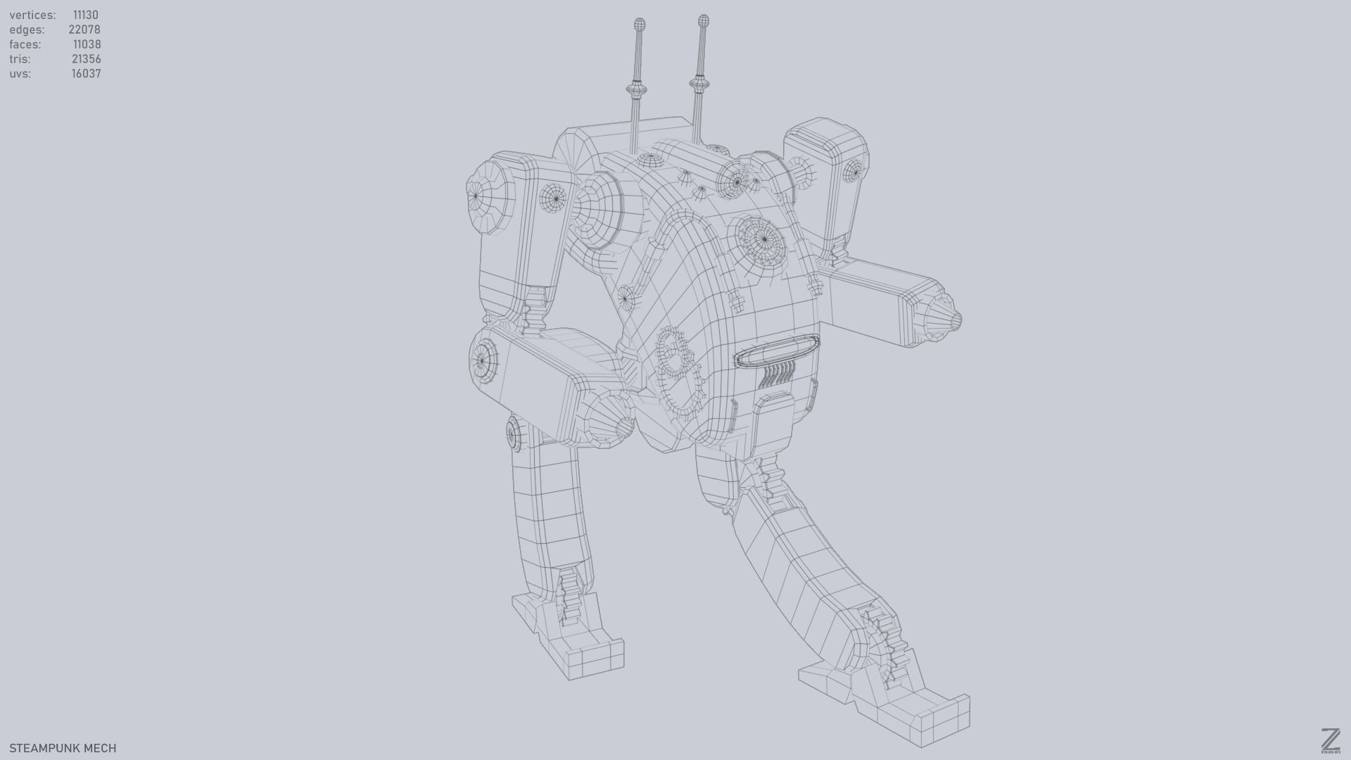 Steampunk mech Low-poly 3D model_15