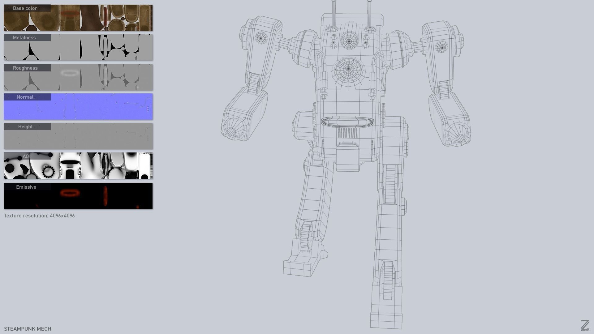 Steampunk mech Low-poly 3D model_4