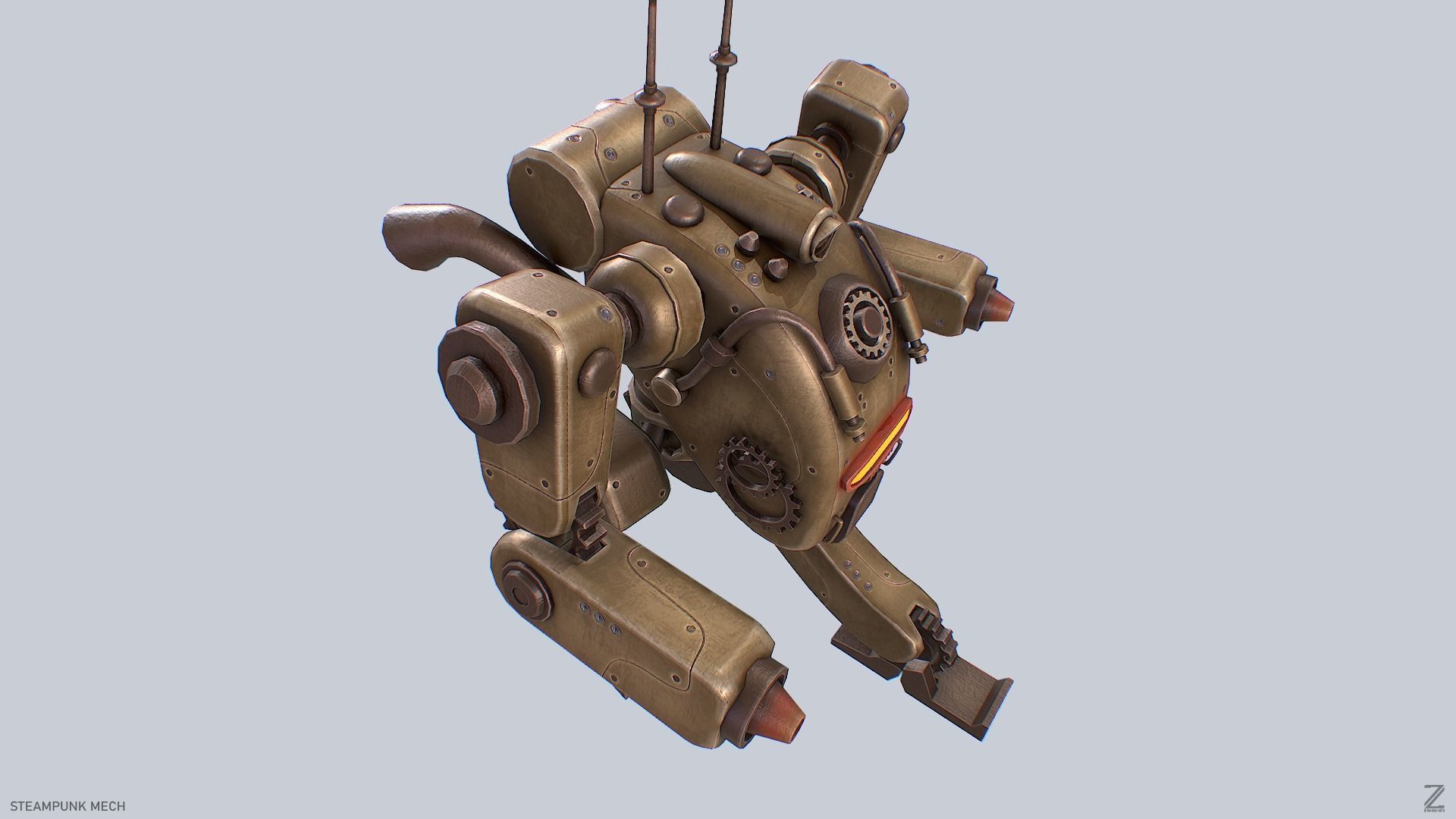 Steampunk mech Low-poly 3D model_8