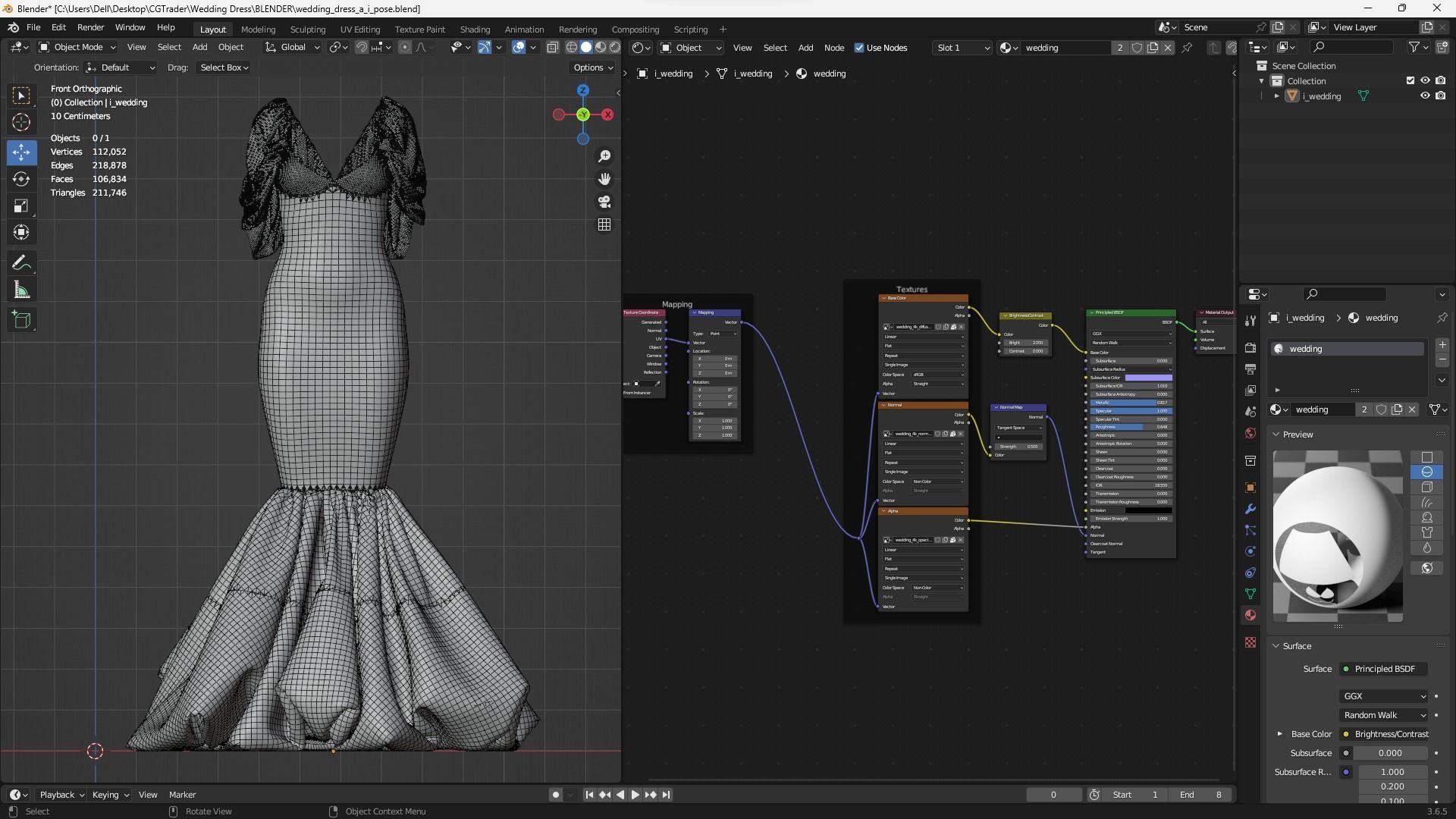 Wedding Dress Fitted to Gen8 Body Mesh 3D model_10
