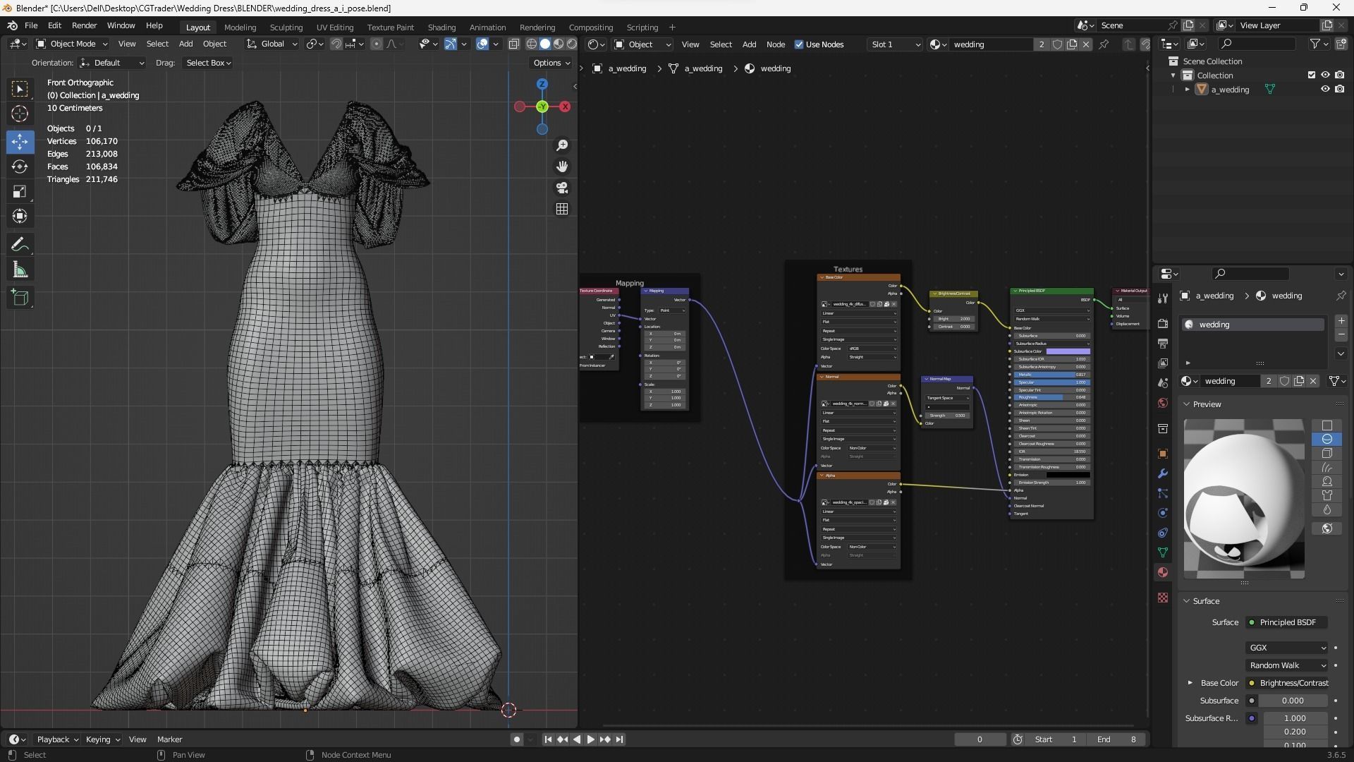 Wedding Dress Fitted to Gen8 Body Mesh 3D model_7