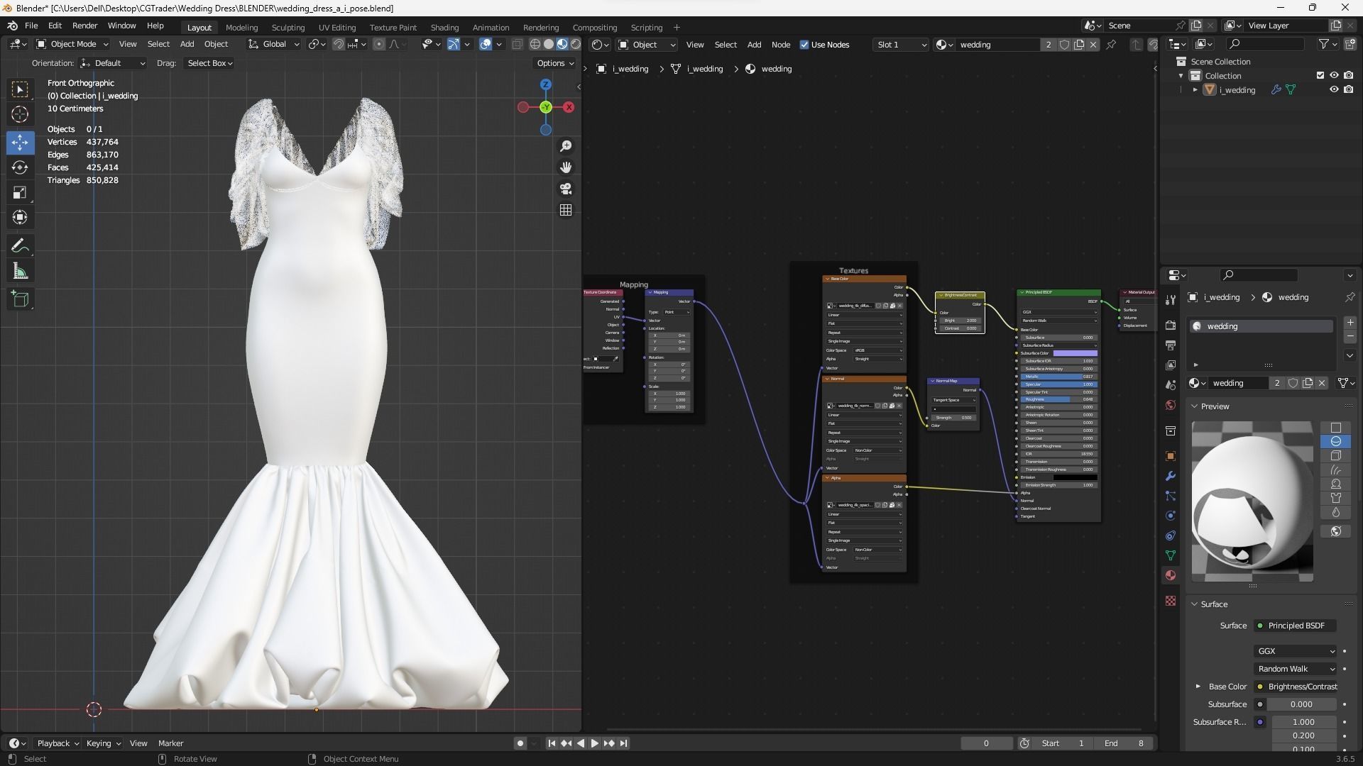 Wedding Dress Fitted to Gen8 Body Mesh 3D model_9