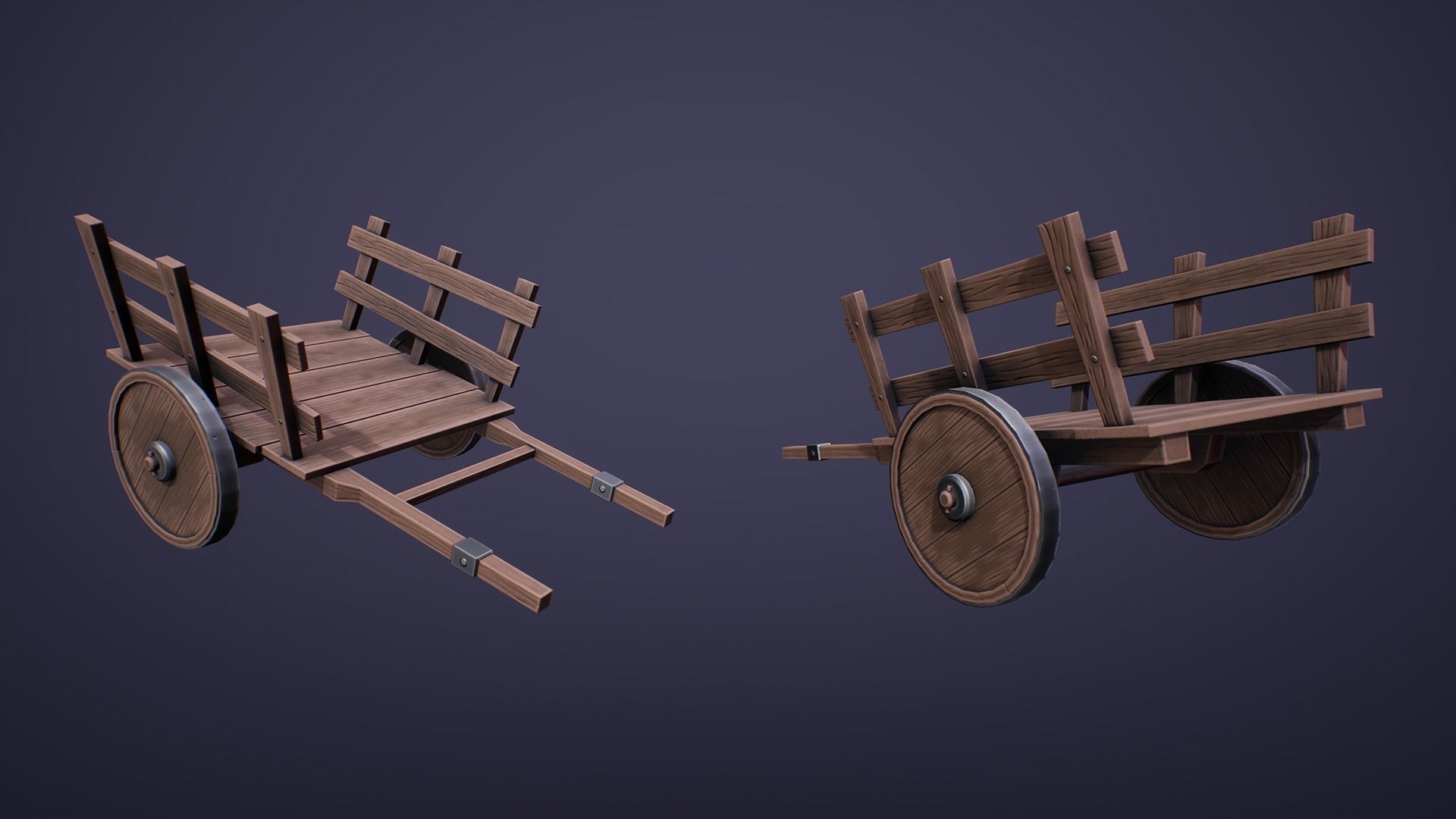 Stylized Wooden Wagon Low-poly 3D model_2