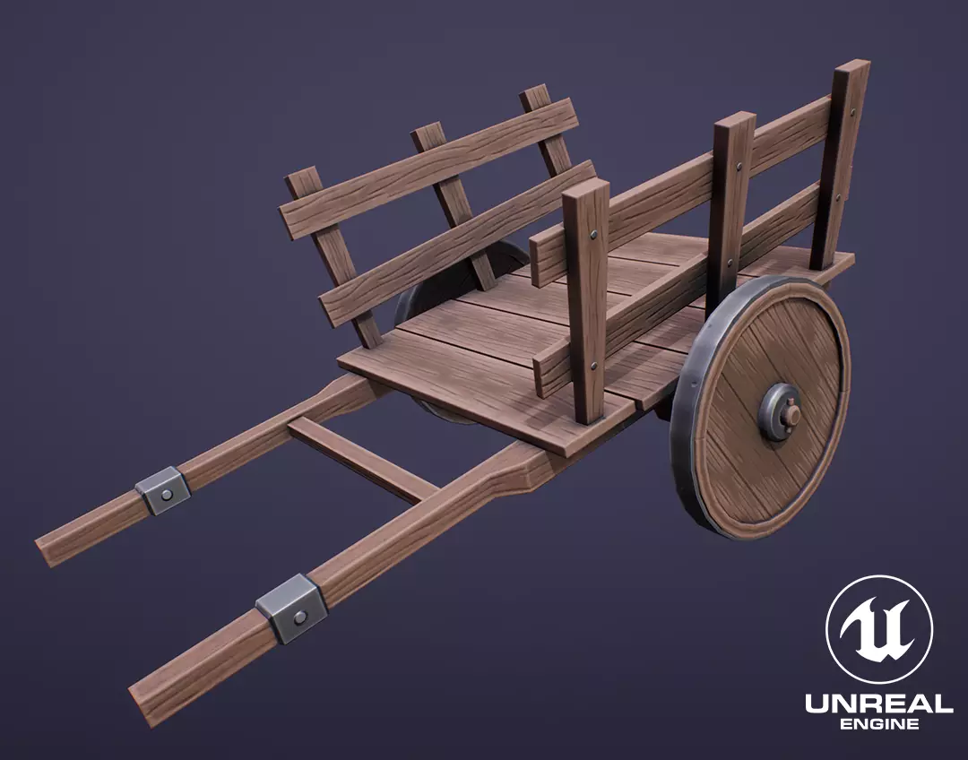 Stylized Wooden Wagon Low-poly 3D model_0