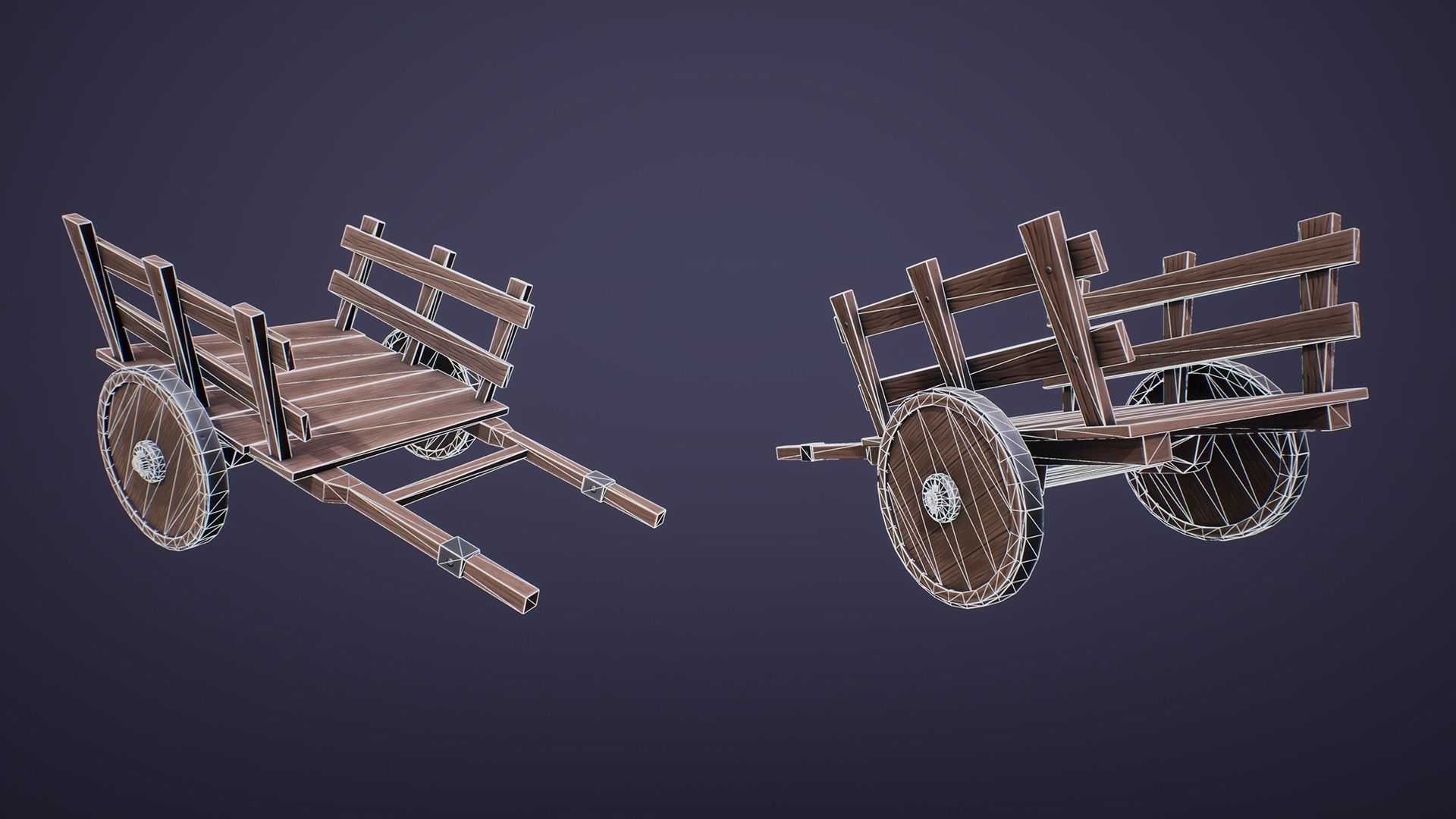 Stylized Wooden Wagon Low-poly 3D model_3