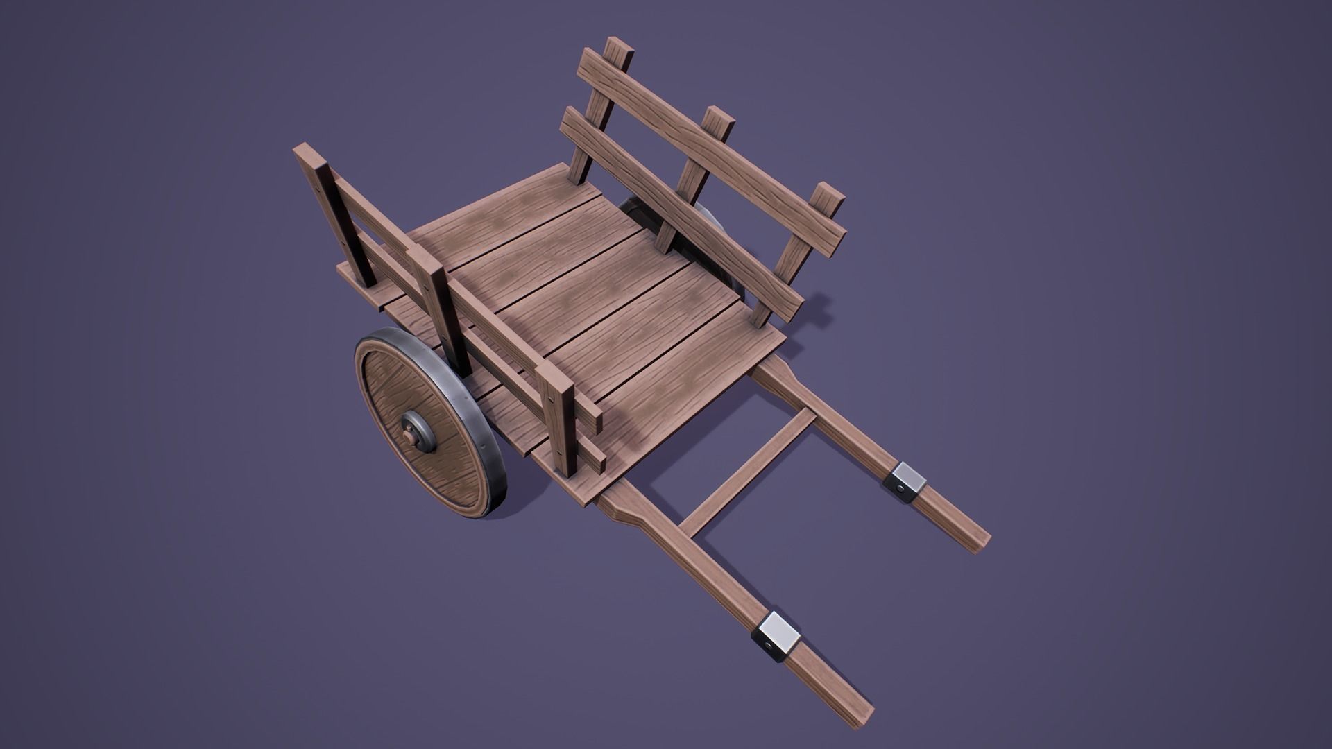 Stylized Wooden Wagon Low-poly 3D model_4