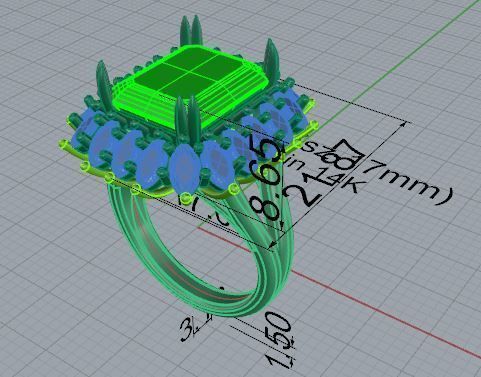 Emerald Cluster Ring 4598 3D print model_7