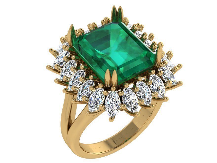 Emerald Cluster Ring 4598 3D print model_1