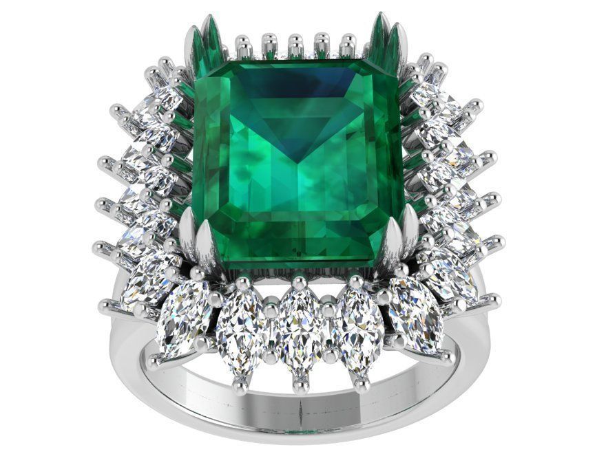 Emerald Cluster Ring 4598 3D print model_2