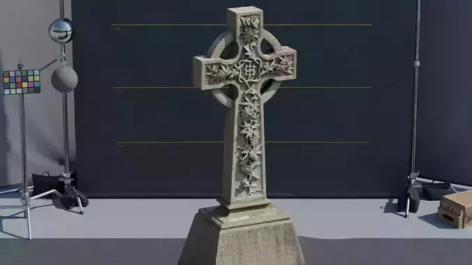 Gravestone Celtic Cross Leaves Decoration 