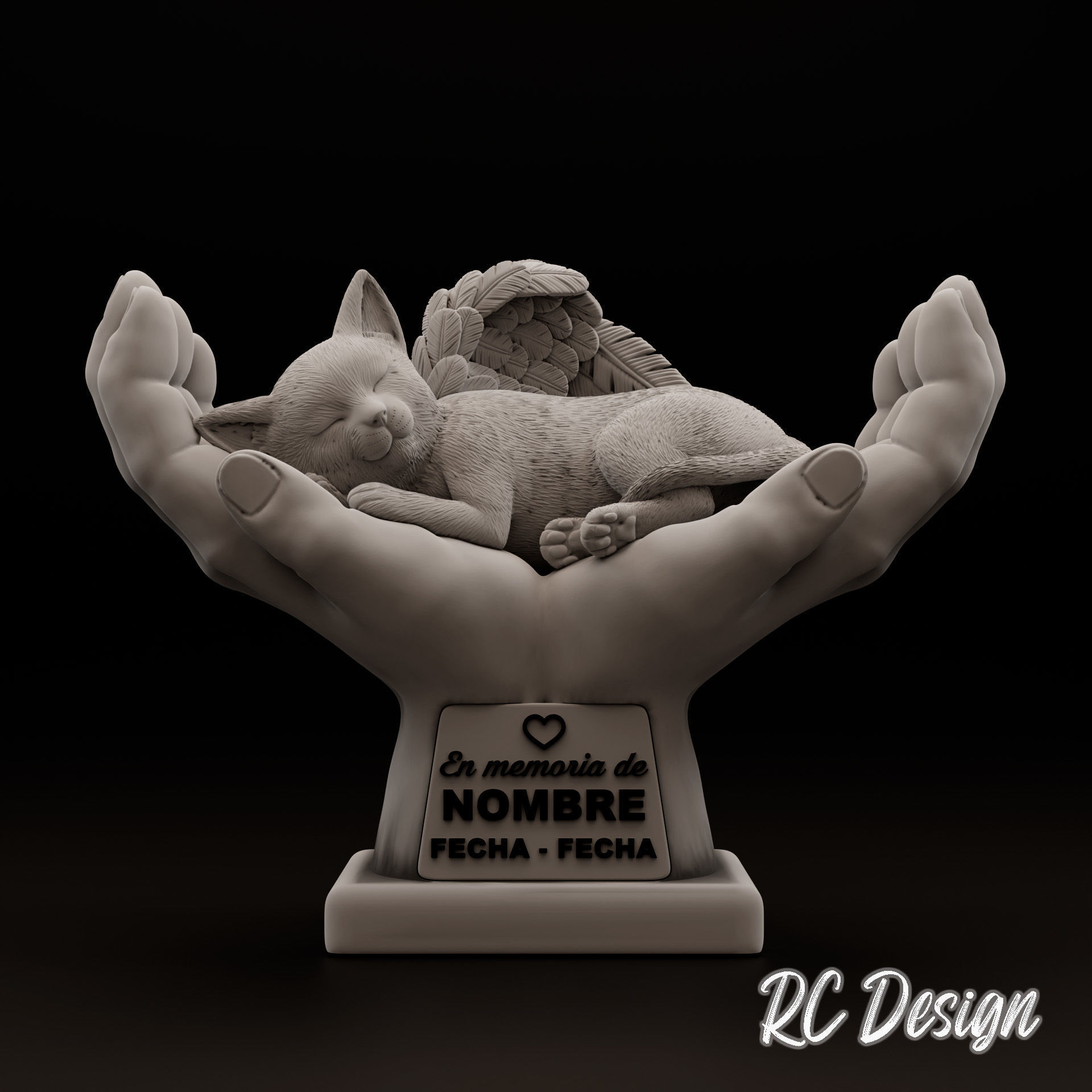 Memorial Cat in Hands Gato en manos 3D print model_4